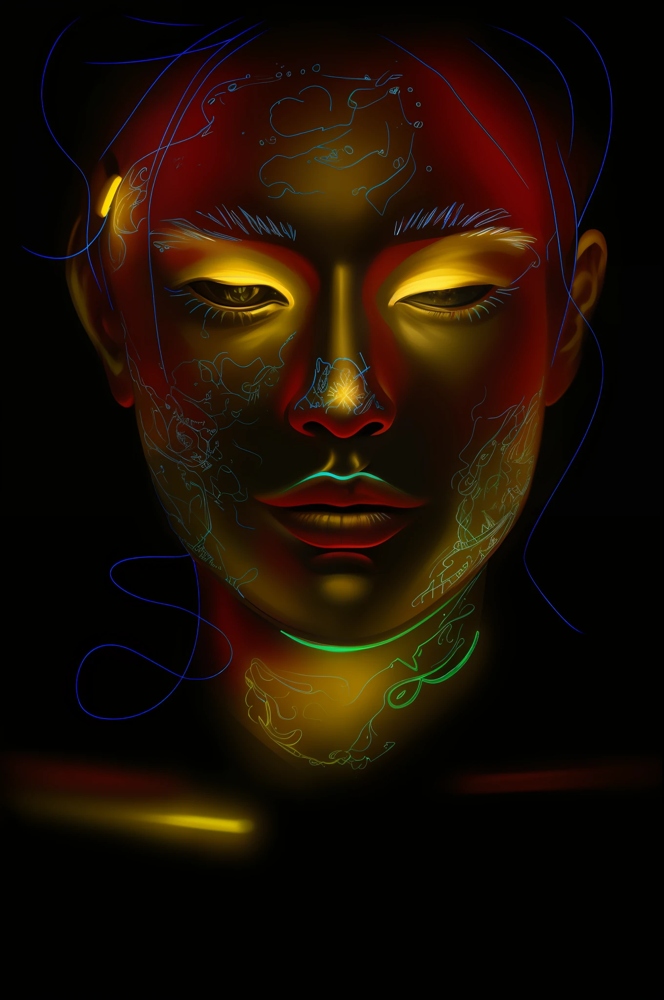 a close up of a person with a glowing face and a neon head, an expressive digital painting, the nonlinear. digital painting, portrait of a digital shaman, #1 digital painting of all time, # 1 digital painting of all time, portrait digital art, digital painting - n 5, smooth. digital painting, face illuminated, digital portrait, detailed glowing head