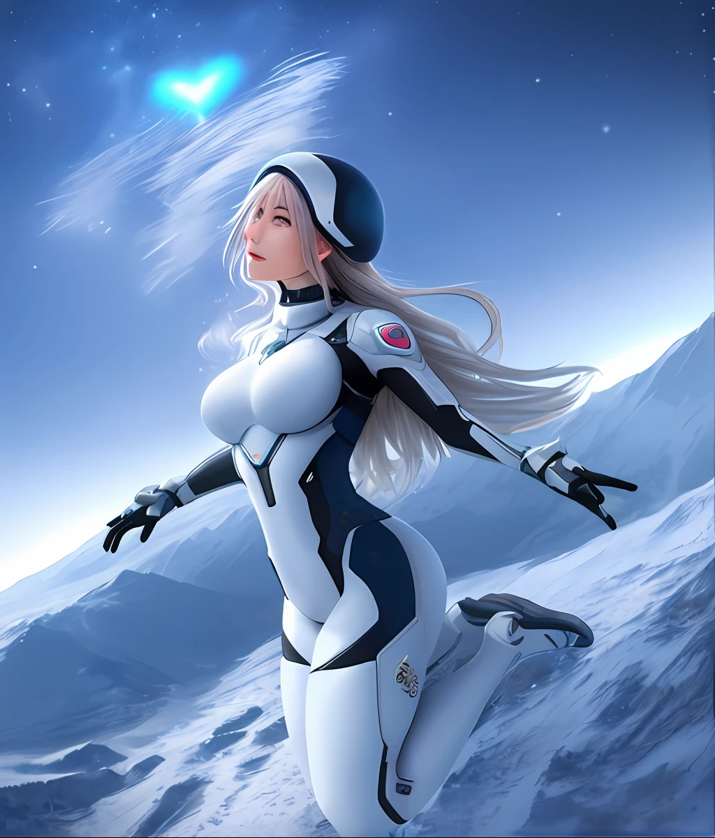 anime girl in a futuristic suit flying over a snowy mountain, cyborg goddess in cosmos, portrait anime space cadet girl, scifi woman, perfect android girl, zero suit samus, in white futuristic armor, android heroine, echo from overwatch, perfect anime cyborg woman, portrait armored astronaut girl, beautiful female android!, retrofuturistic female android, sci - fi suit, biblical female android