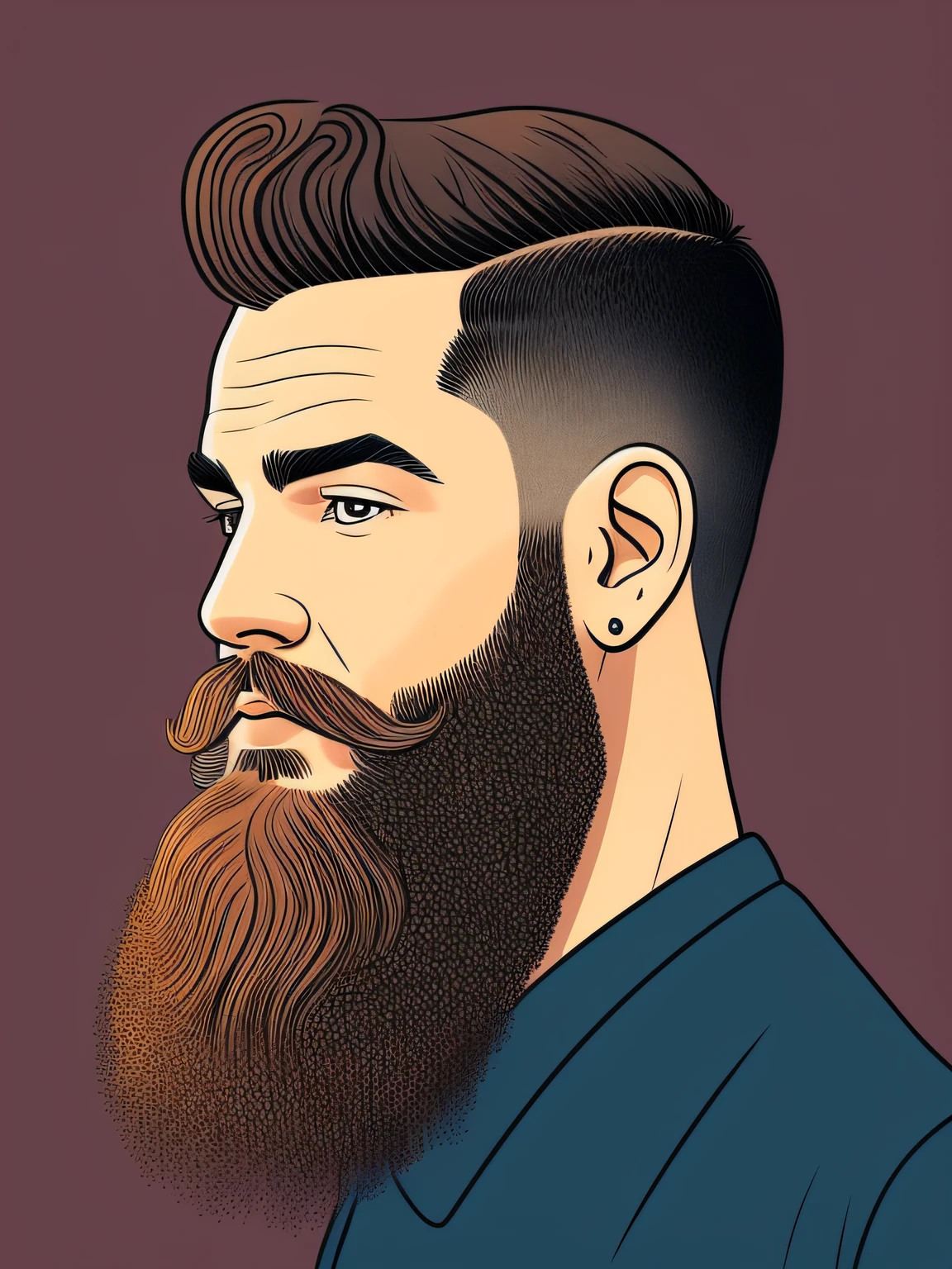 illustration of a barber with neatly trimmed hair, long beard well done,