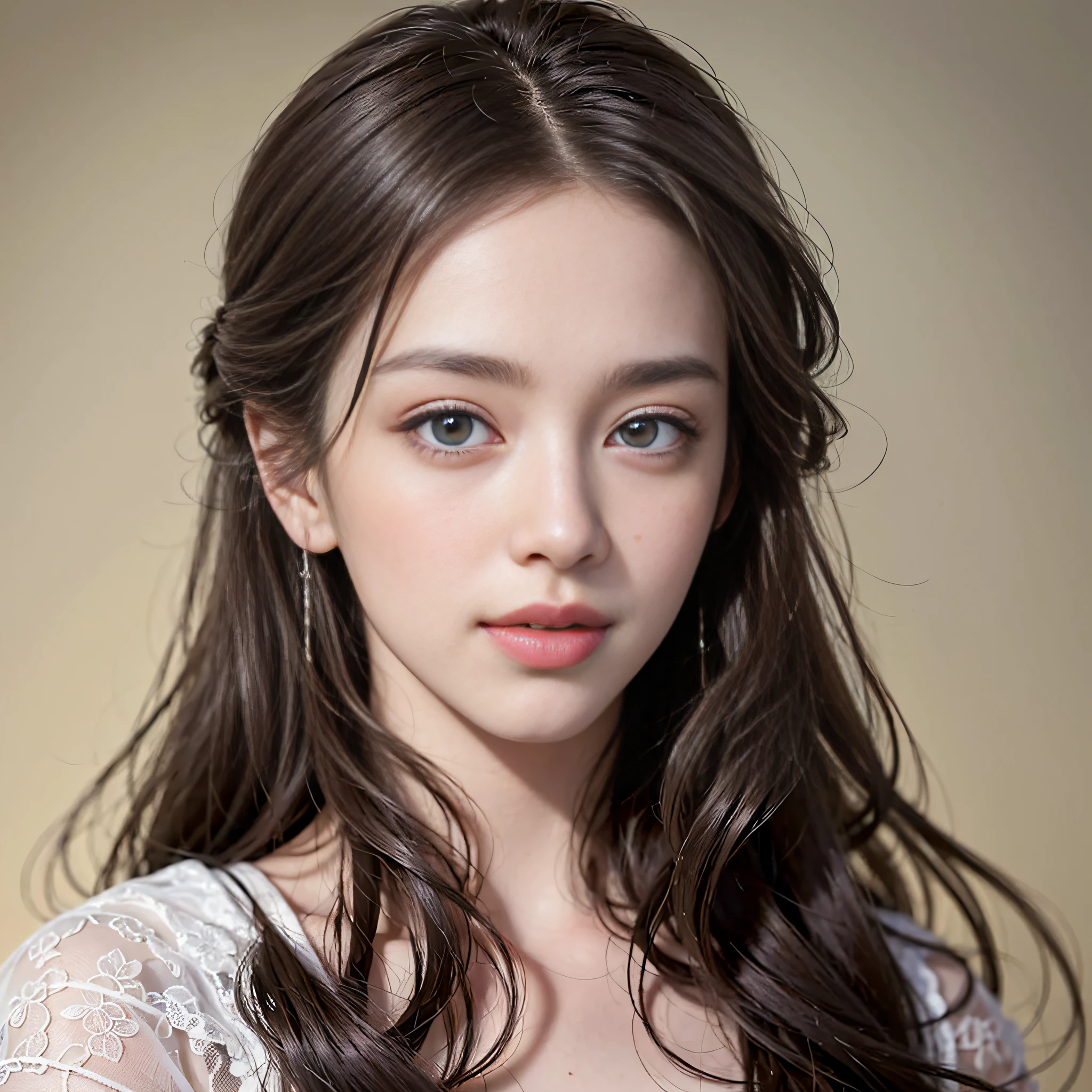 (masterpiece), (highest quality), (realistic), attractive daughter, beautiful portrait, transparent eyes, beautiful eyes, beautiful nose, beautiful mouth, pretty lips, fine-grained skin, portrait shooting, long hair, elegant long face, beautiful woman with perfect figure: 1.4,
