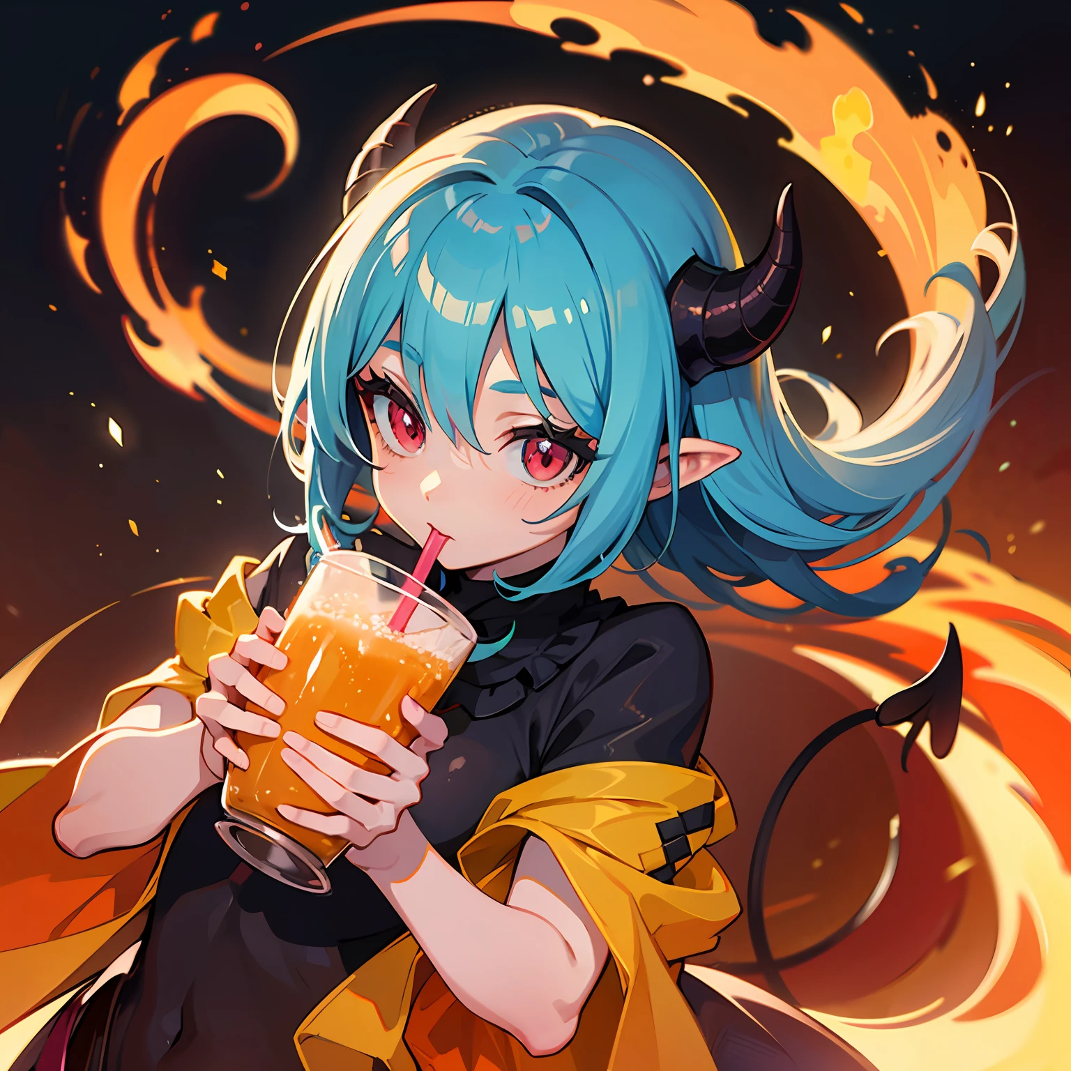 anime style demon girl drinking lava drink, highly detailed --auto