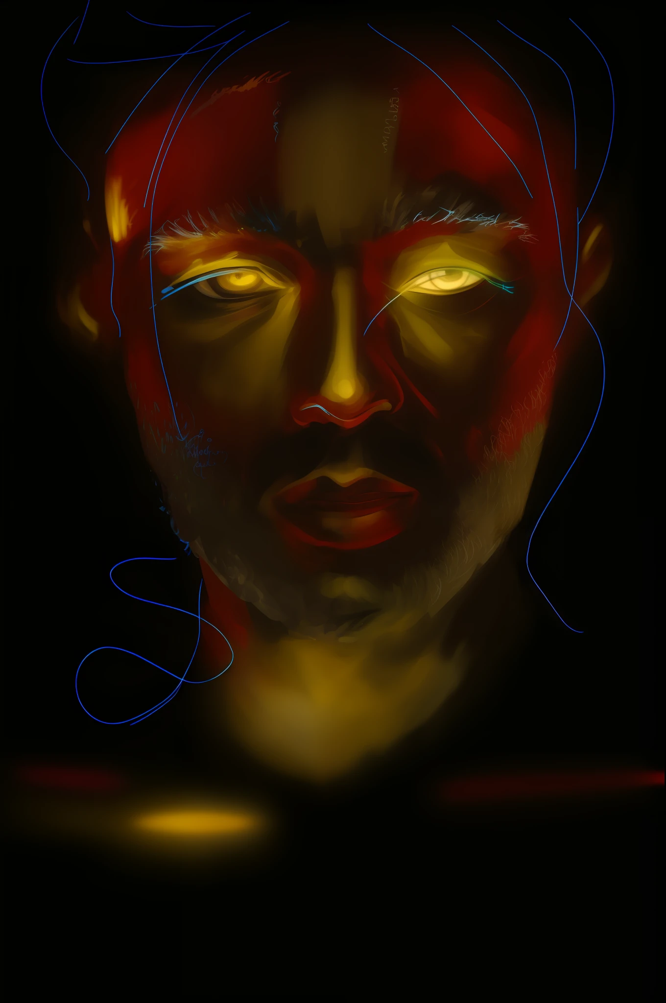 A closeup of a man a bright face and a neon head, an expressive digital painting, the non-linear. Digital Painting, Portrait of a Digital Shaman, #1 Digital Painting of All Time, #1 Digital Painting of All Time, Digital Art Portrait, Digital Painting - N 5, Smooth. digital painting, illuminated face, digital portrait, detailed bright head