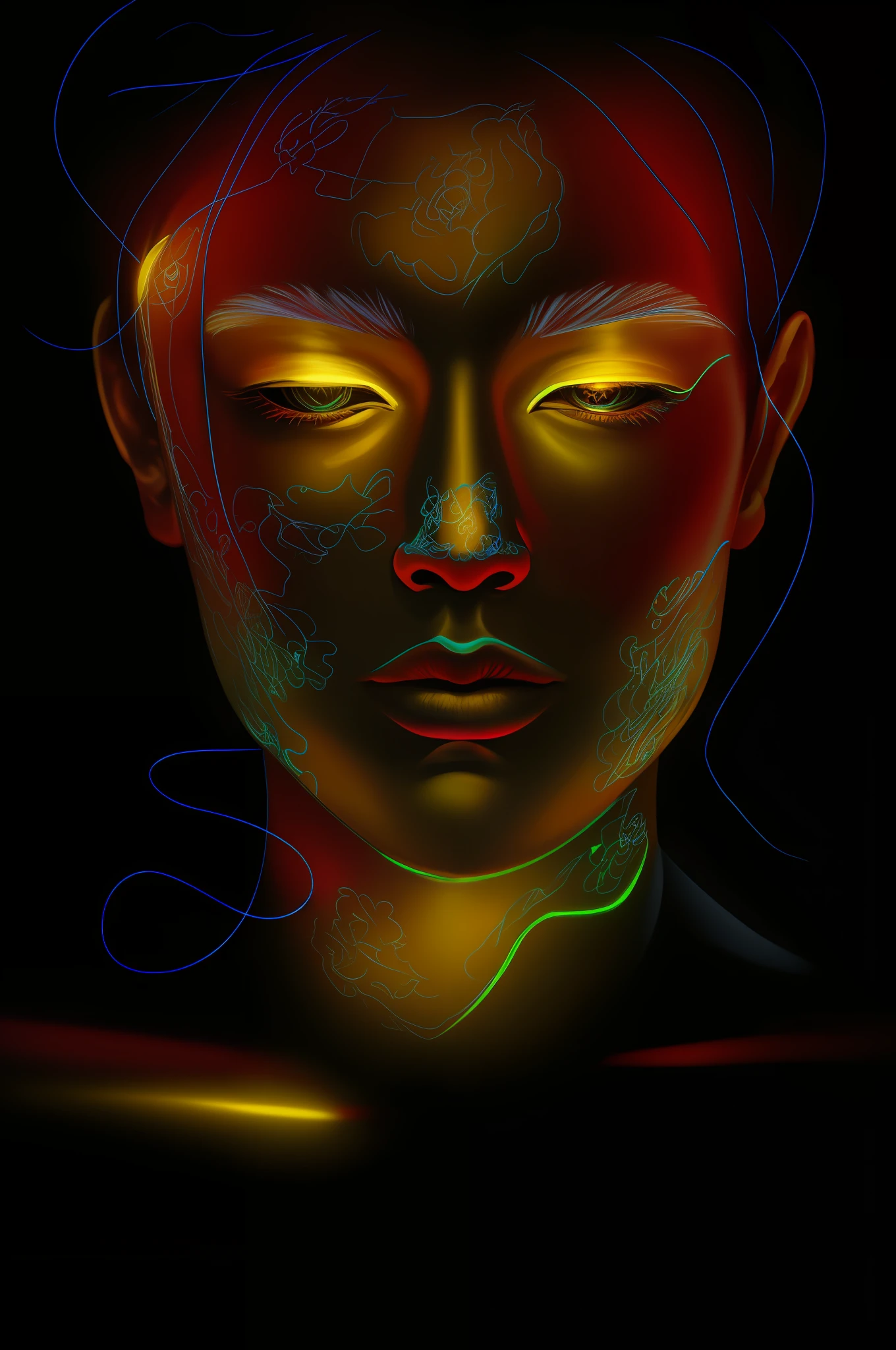 a close up of a person with a glowing face and a neon head, an expressive digital painting, the nonlinear. digital painting, portrait of a digital shaman, #1 digital painting of all time, # 1 digital painting of all time, portrait digital art, digital painting - n 5, smooth. digital painting, face illuminated, digital portrait, detailed glowing head