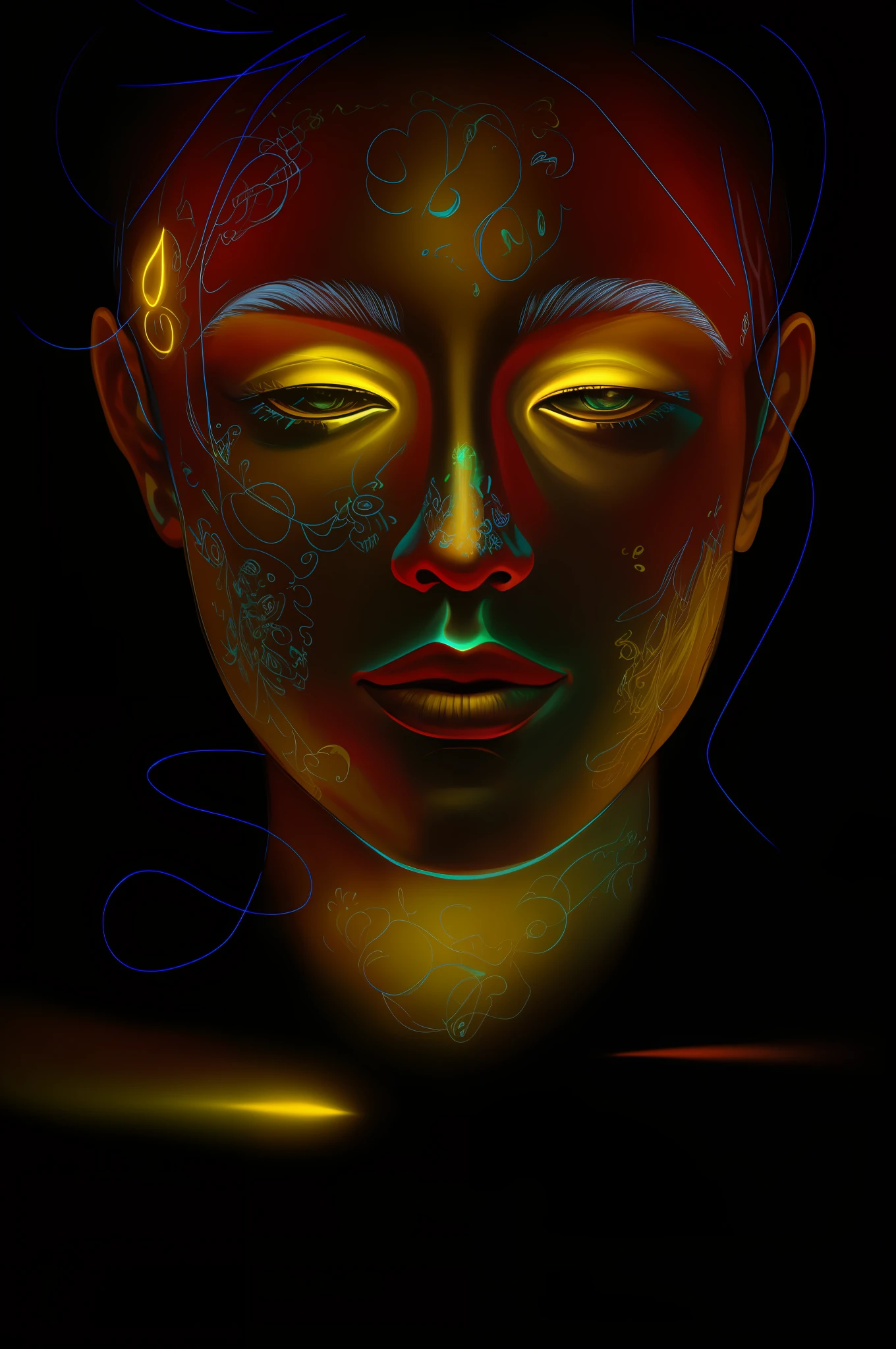 a close up of a person with a glowing face and a neon head, an expressive digital painting, the nonlinear. digital painting, portrait of a digital shaman, #1 digital painting of all time, # 1 digital painting of all time, portrait digital art, digital painting - n 5, smooth. digital painting, face illuminated, digital portrait, detailed glowing head