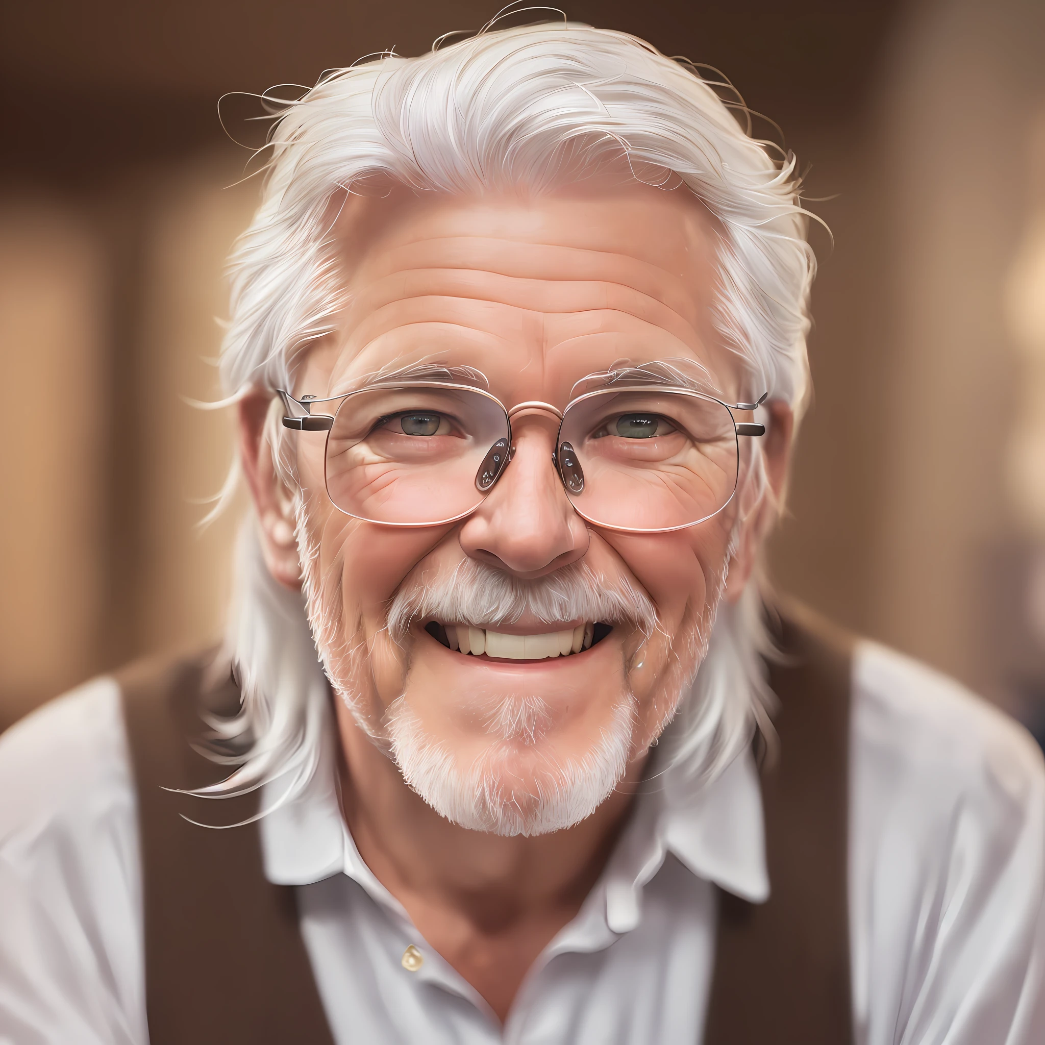 ((( 50 year old male, medium chubby, smiling, friendly, white hair, wearing Glasses, rosy cheeks, Detailed face, smooth skin, Masterpiece))), ((4k, Perfect Resolution, dreamlikeart, UHD, Cinematic Lighting , intricate, raw camera, Nikon P1000 camera, Albrecht Durer hands)) --auto --s2