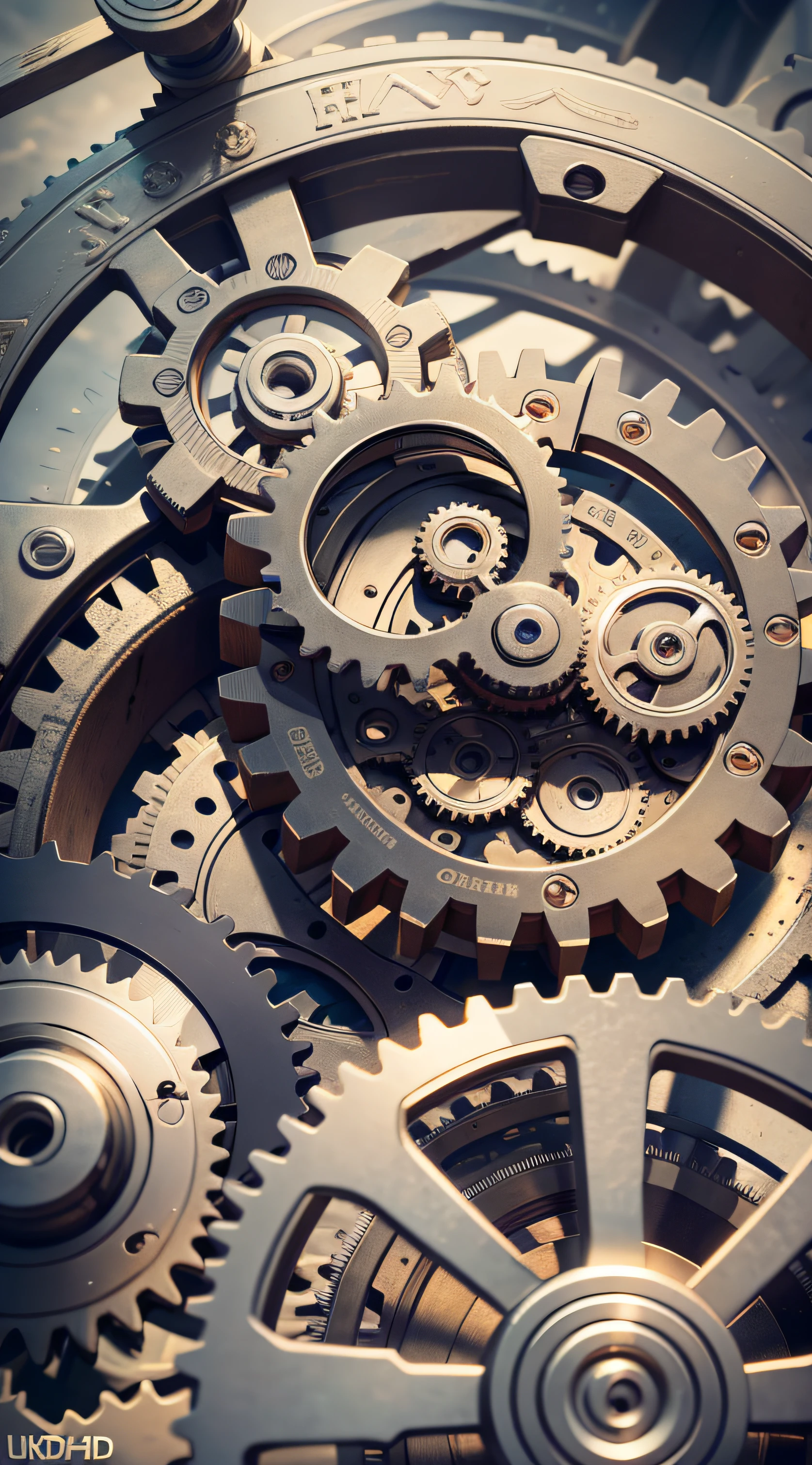 gear, clockwork, mechanical structure, mechanical transmission, crank, connecting rod, metal parts, cable, ultra hd, masterpiece, accurate, very detailed, high detail, high quality, best quality, high resolution, 8k --auto --s2
