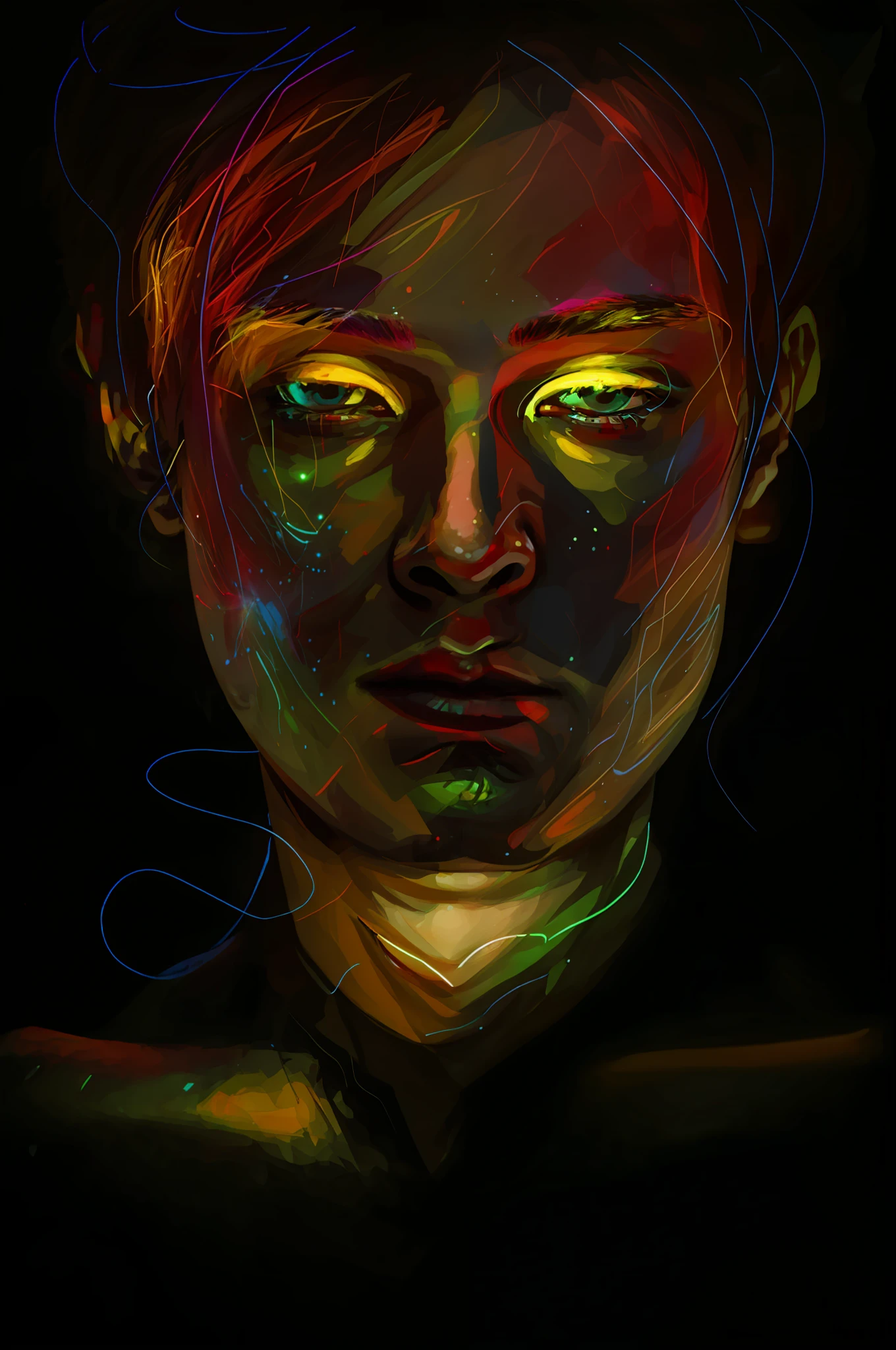 a close up of a person with a glowing face and a neon head, an expressive digital painting, the nonlinear. digital painting, portrait of a digital shaman, #1 digital painting of all time, # 1 digital painting of all time, portrait digital art, digital painting - n 5, smooth. digital painting, face illuminated, digital portrait, detailed glowing head