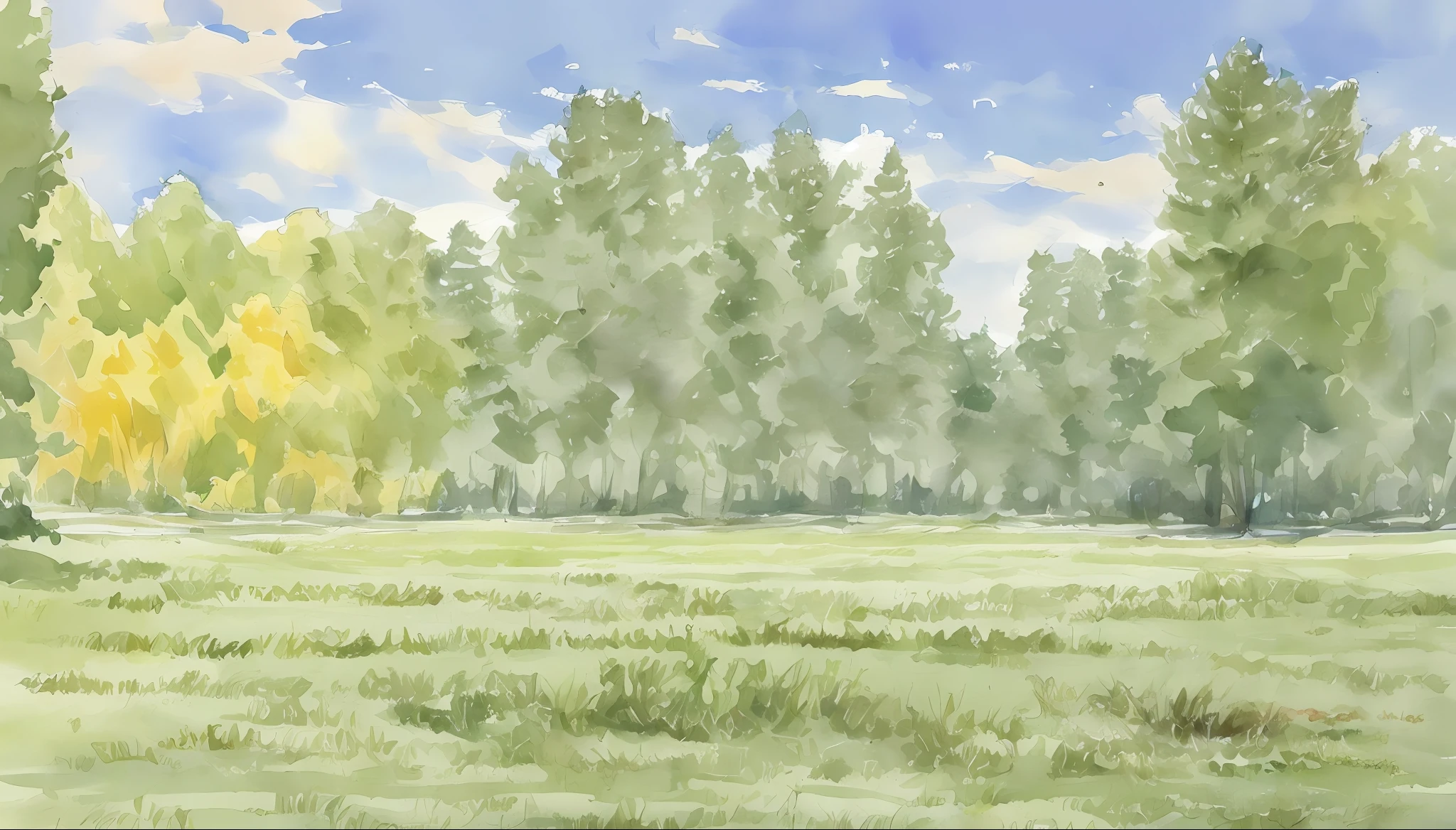 Ilya Viktorovich Ibryaev, famous Russian watercolor painter, watercolor painting, Tyndall effect, watercolor painting, fantasy village, trees, cloudy sky, shade, rich colors