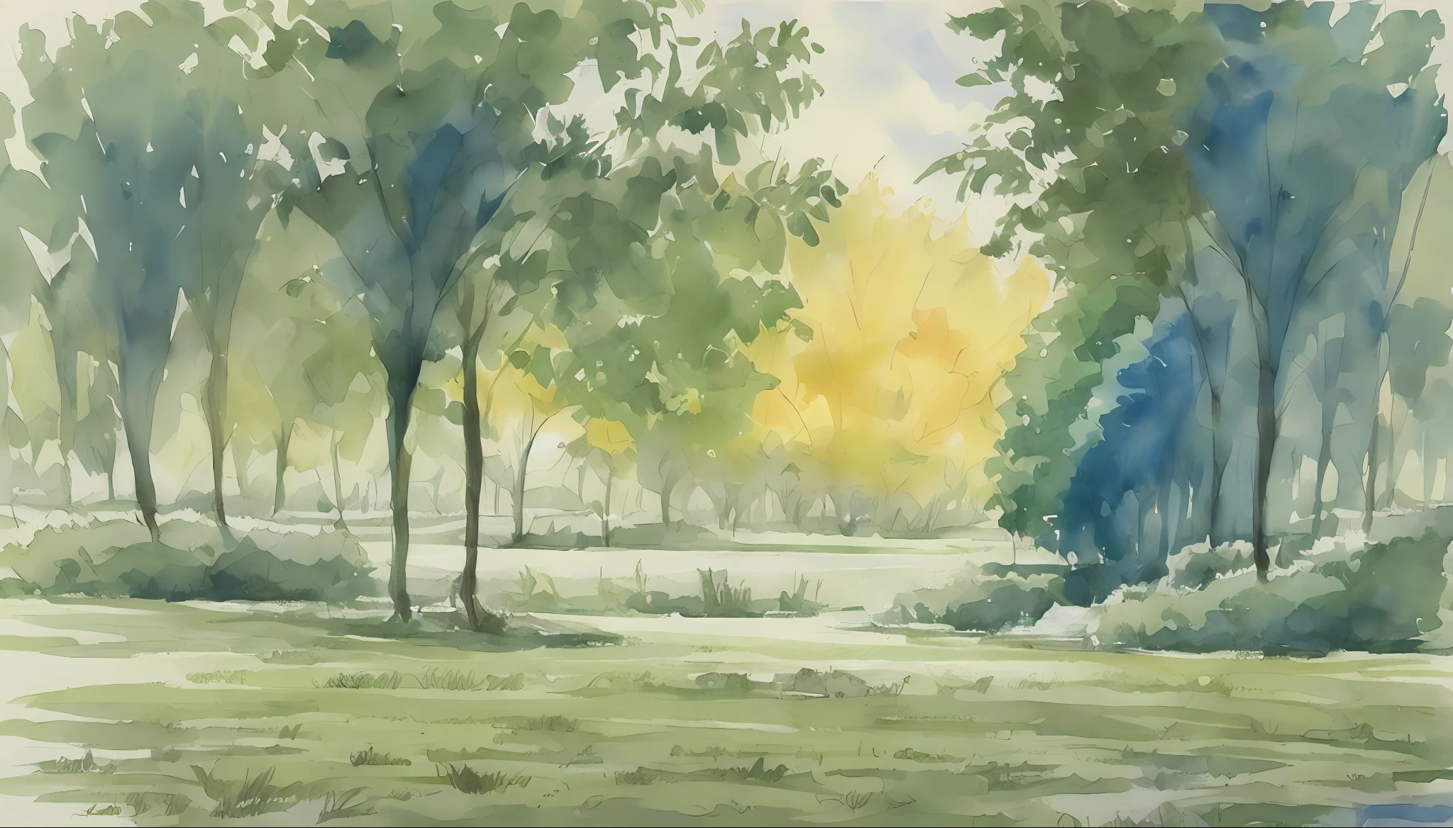 Ilya Viktorovich Ibryaev, famous Russian watercolor painter, watercolor painting, Tyndall effect, watercolor painting, fantasy houses, trees, cloudy sky, shade, rich colors