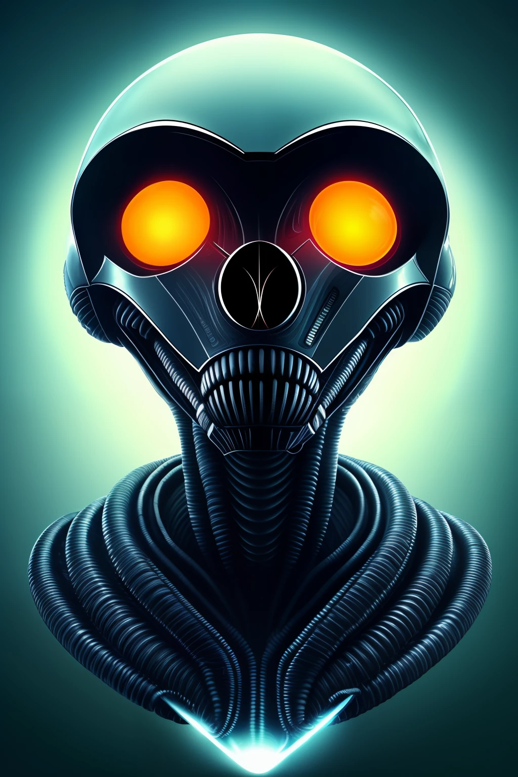 Ghostly portrait of a futuristic xenomorph alien from another dimension creator of the universe with powerful ancient magic unknown dimension