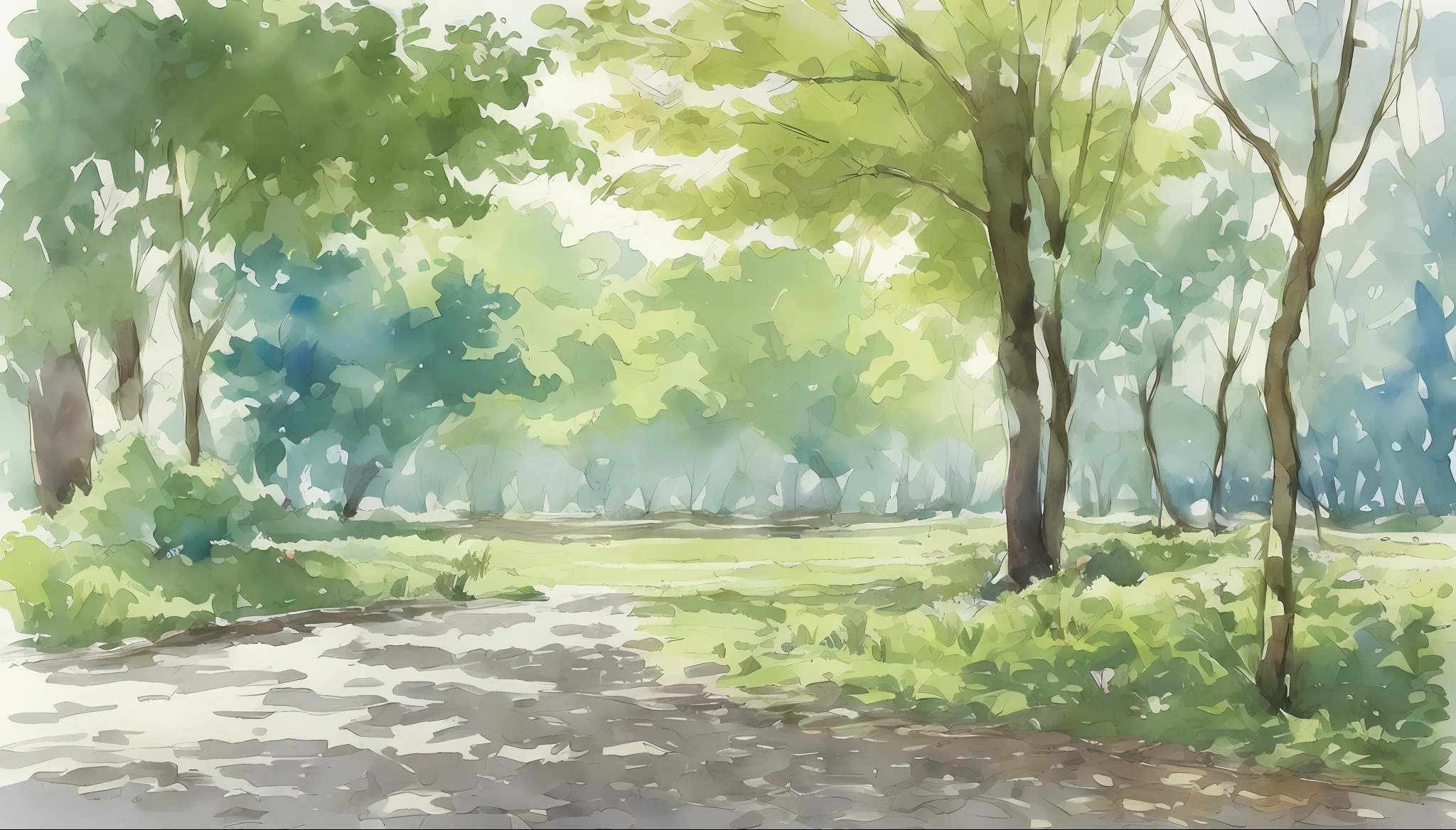 Ilya Viktorovich Ibryaev, famous Russian watercolor painter, watercolor painting, Tyndall effect, watercolor painting, fantasy houses, trees, cloudy sky, shade, rich colors