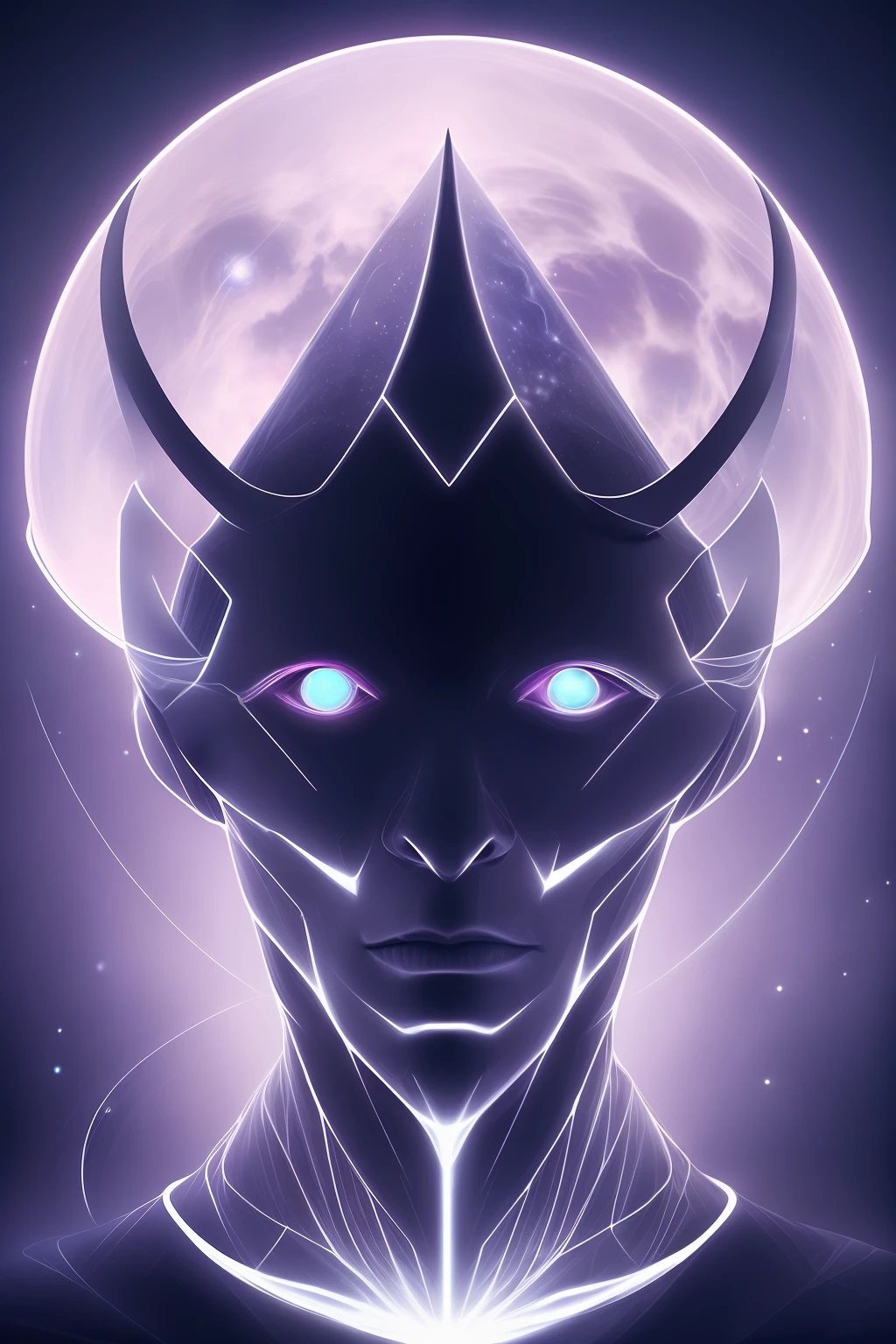 Ghostly portrait of a futuristic alien from another dimension creator of the universe with powerful ancient magic unknown dimension