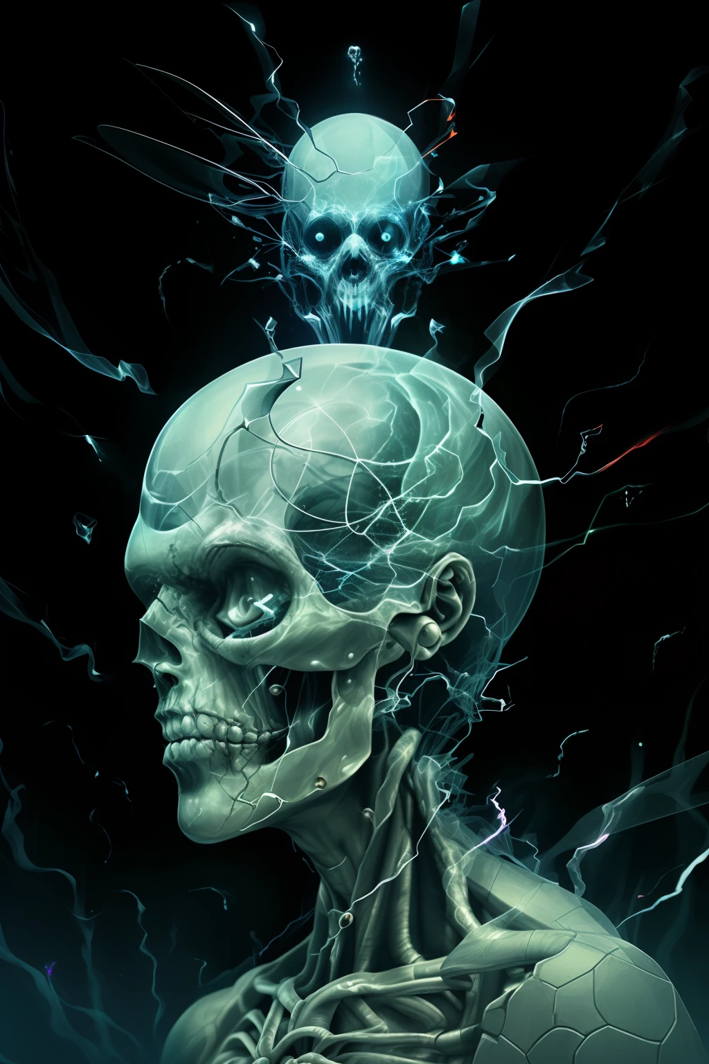 Ghostly portrait of a futuristic alien from another dimension creator of the universe with powerful ancient magic unknown dimension