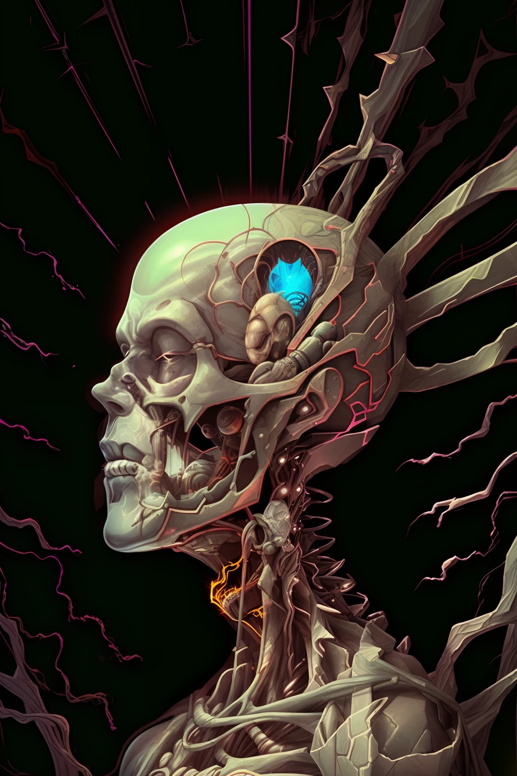 Ghostly portrait of a futuristic alien from another dimension creator of the universe with powerful ancient magic unknown dimension