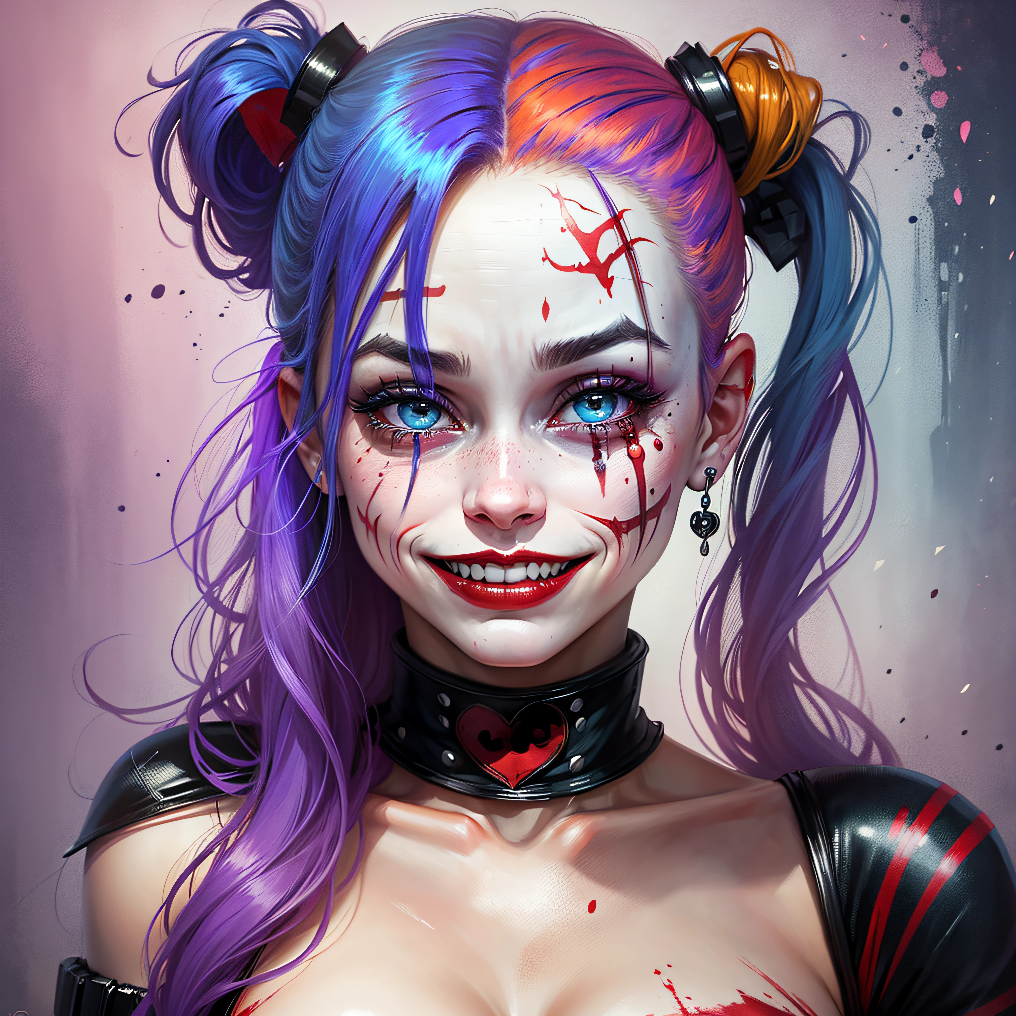 dark joker, sorting sharp teeth, red eyes black outfit