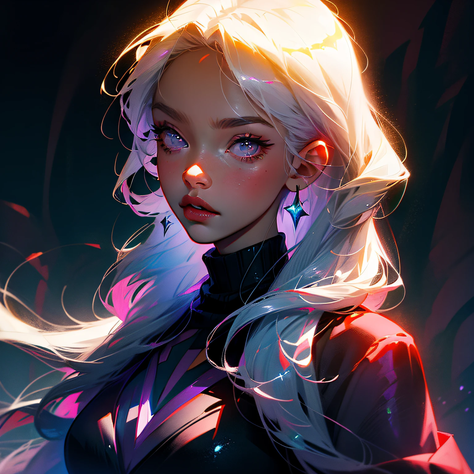 Silver hair, purple pupils, anime dude, modern, turtleneck black sweater, HD, 8k --auto