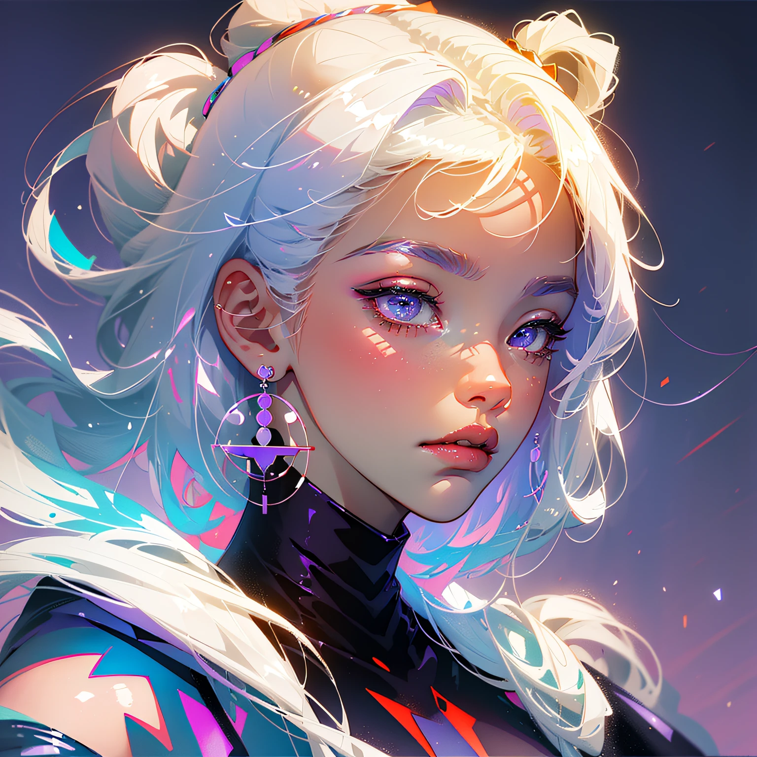 Silver hair, purple pupils, anime dude, modern, turtleneck black sweater, HD, 8k --auto