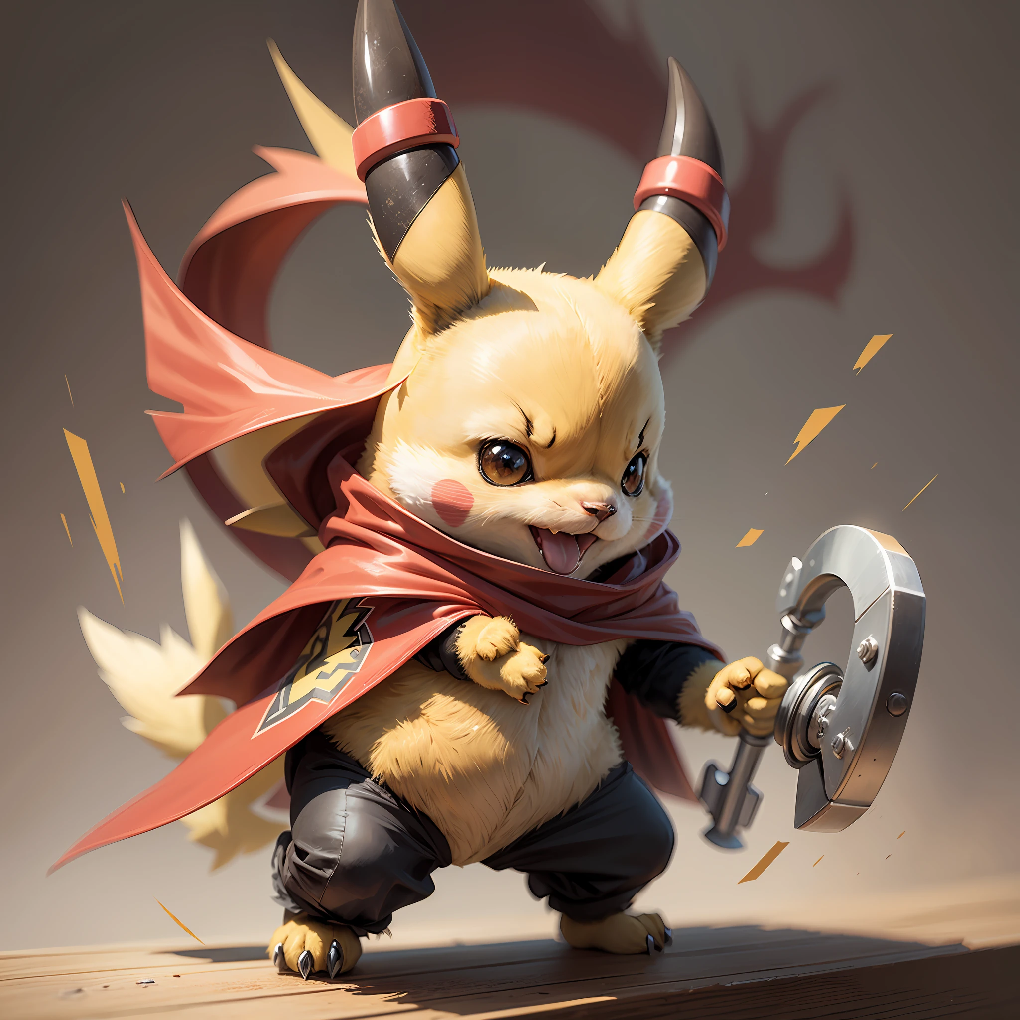 Start with a basic sketch of Pikachu, with a Thor hammer in one hand and wearing a red cape with gold accents.

Add some Thor features such as a helmet with wings and boots with metal details to add a more authentic touch to the character.

To give Pikachu a fluffy touch, overdo the dimensions of his head and ears and add rosy cheeks.

Use vibrant, cheerful colors to bring your drawing to life, with shadows and highlights that create depth and texture.

Add a suitable background to the drawing, such as a scenario that shows Pikachu in action or a simple background that doesn't distract the character's attention.

To finish, add some clean and crisp lines that highlight the characteristics of the character and add a more "cartoon" touch to the drawing. --auto --s2