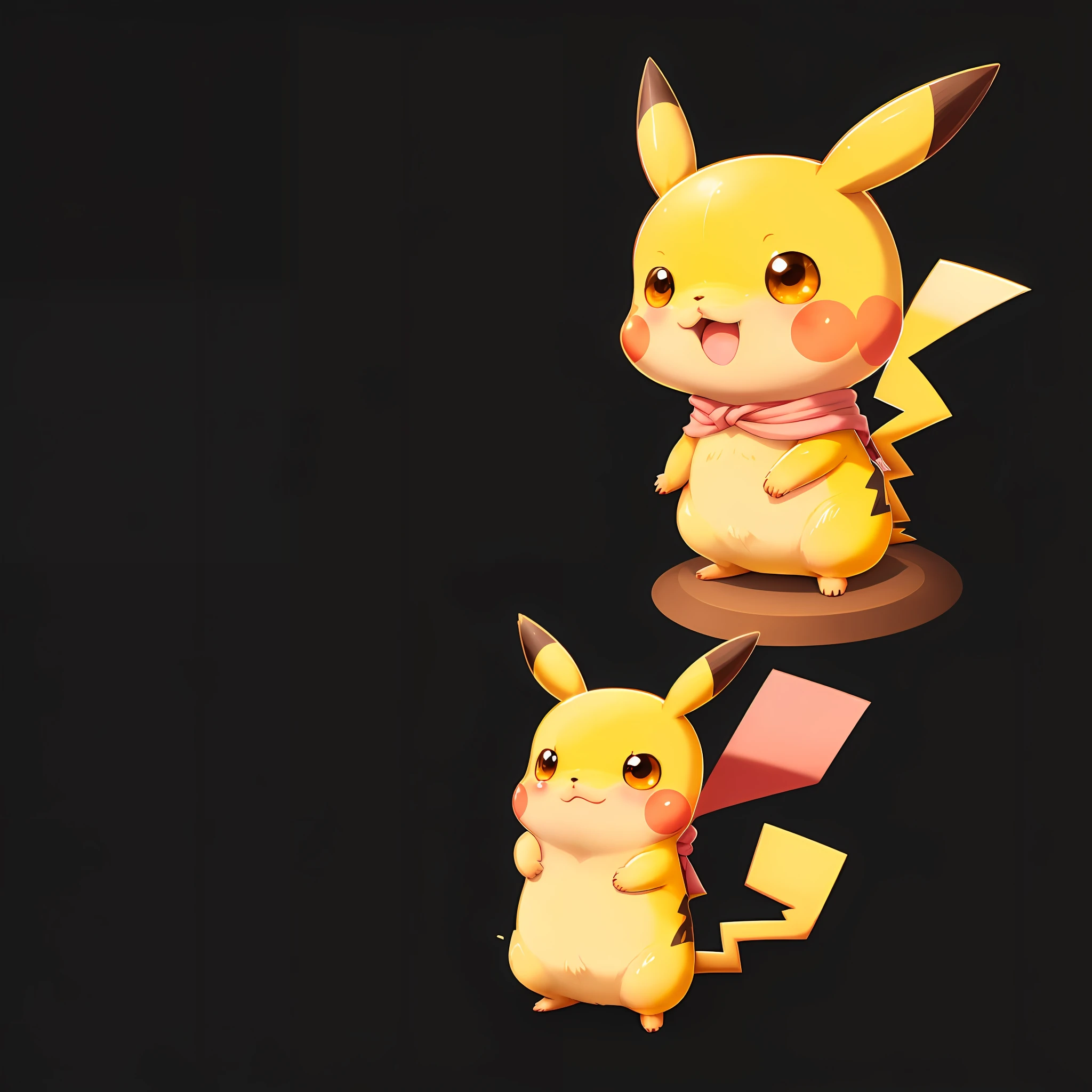 "Cartoon Pikachu, cute expression, lively and cute, small yellow animal, big eyes, round ears, red cheeks, pointed tail, pink nose." --auto