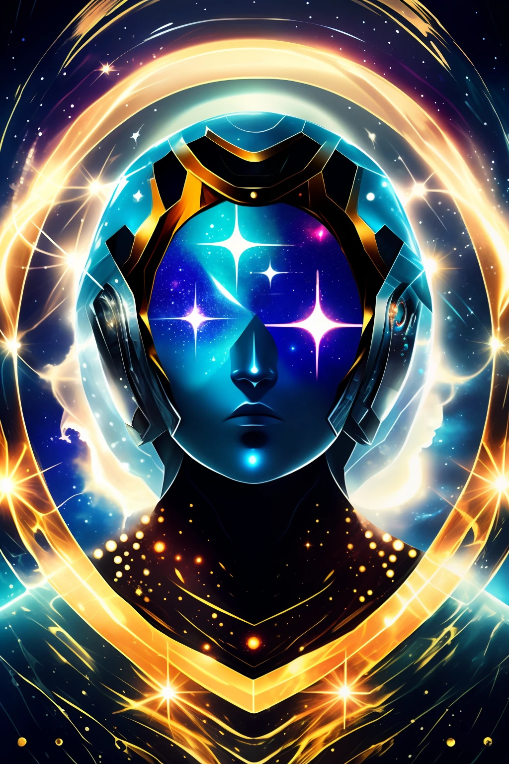 Ghostly portrait of a futuristic alien from another dimension creator of the universe with powerful ancient magic unknown dimension