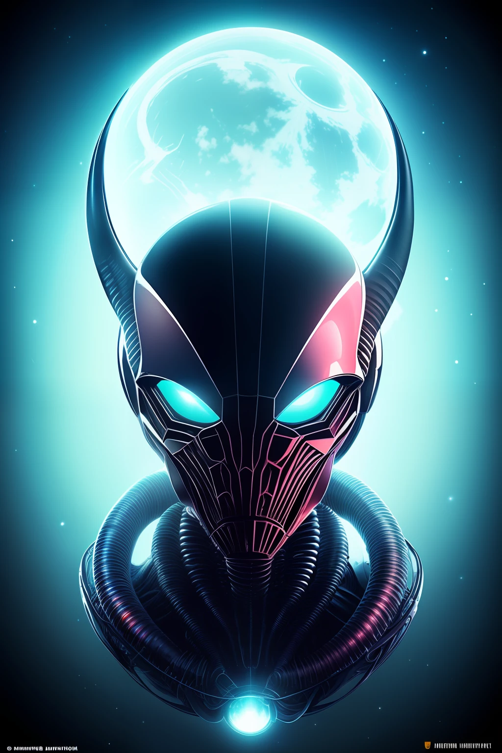 Ghostly portrait of a futuristic xenomorph alien from another dimension creator of the universe with powerful ancient magic unknown dimension