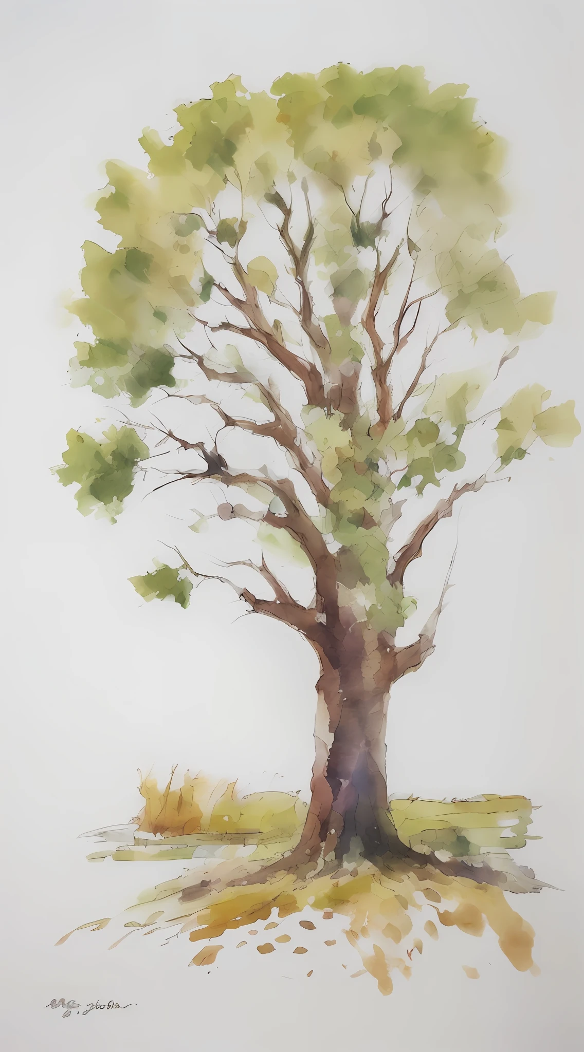 Ilya Viktorovich Ibryaev, famous Russian watercolor painter, watercolor painting, watercolor painting, ancient magic tree, shade,