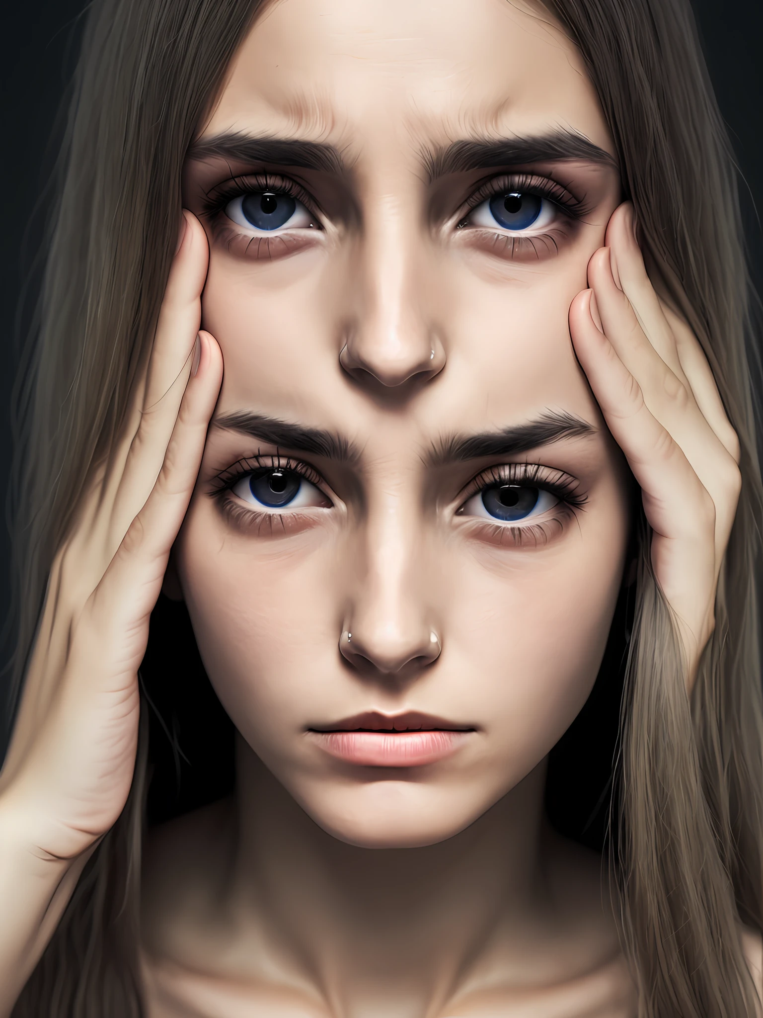 Woman suffering from insomnia, anxiety, living the chaos in her mind, realistic dark circles, suffering in her eyes