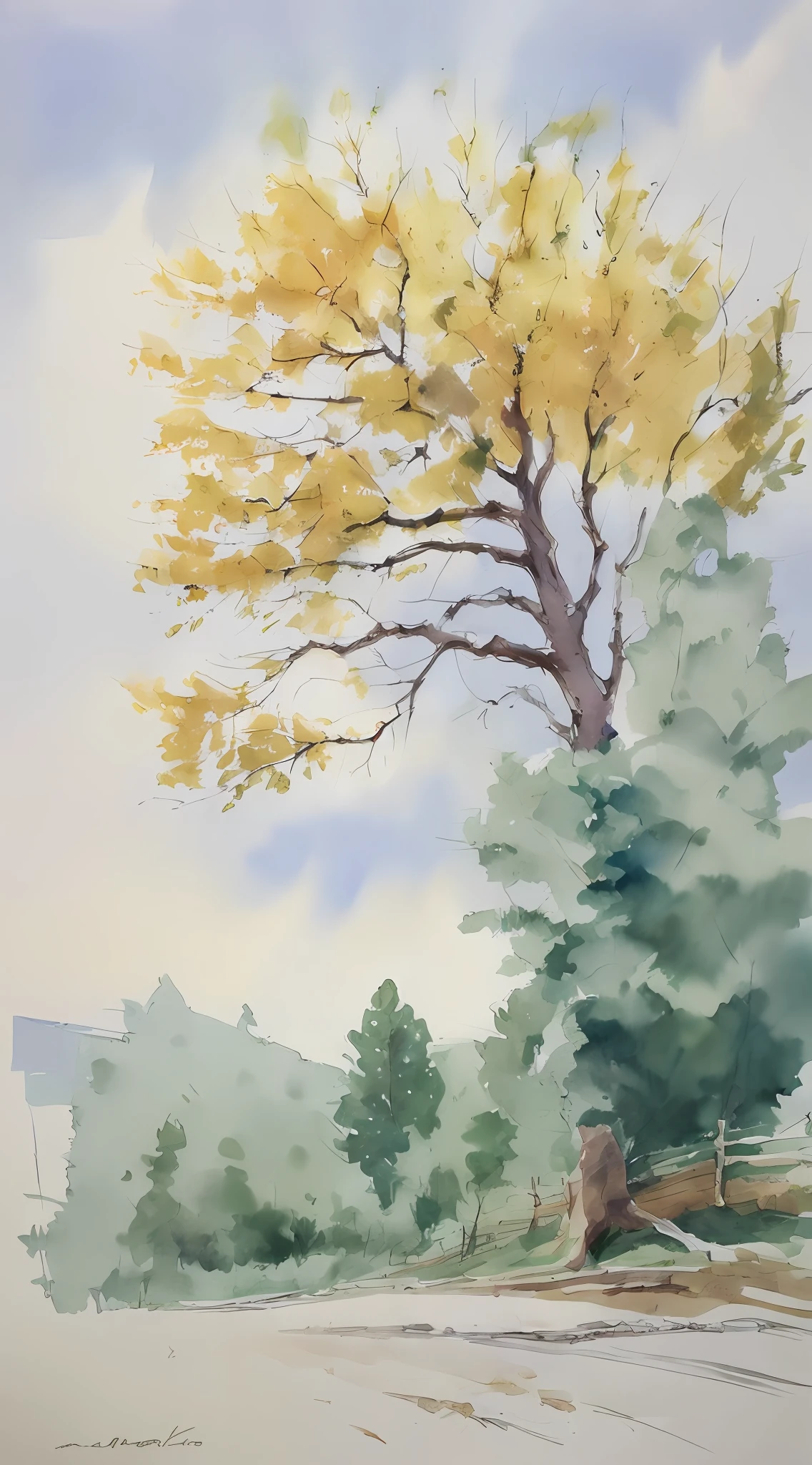Ilya Viktorovich Ibryaev, famous Russian watercolor painter, watercolor painting, watercolor painting, ancient magic tree, shade,