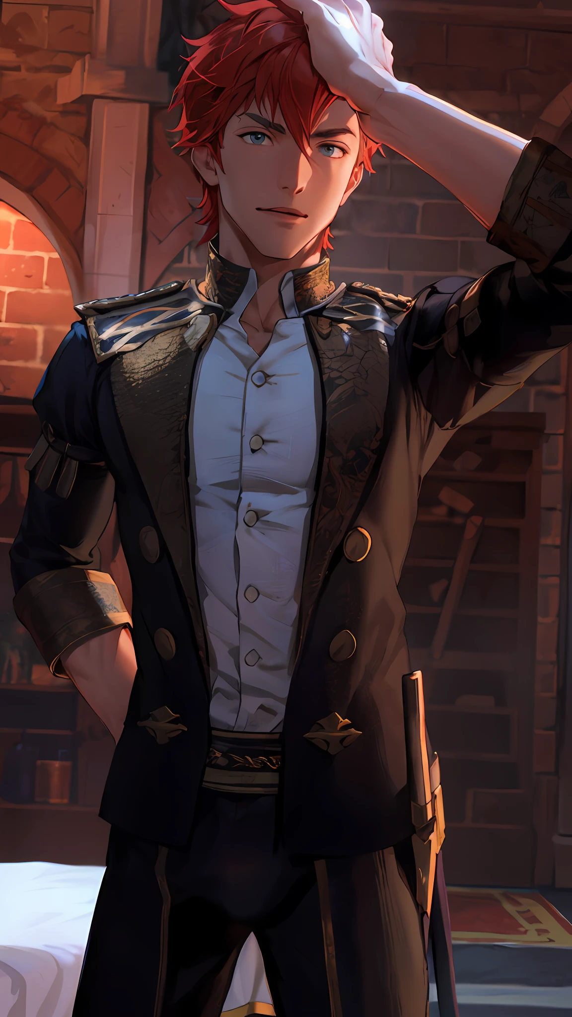 silvain, muscle fire emblem, anime, fire emblem, big bulge, muscular man, tall, gallant, big biceps, abs, big thighs, wide shoulder