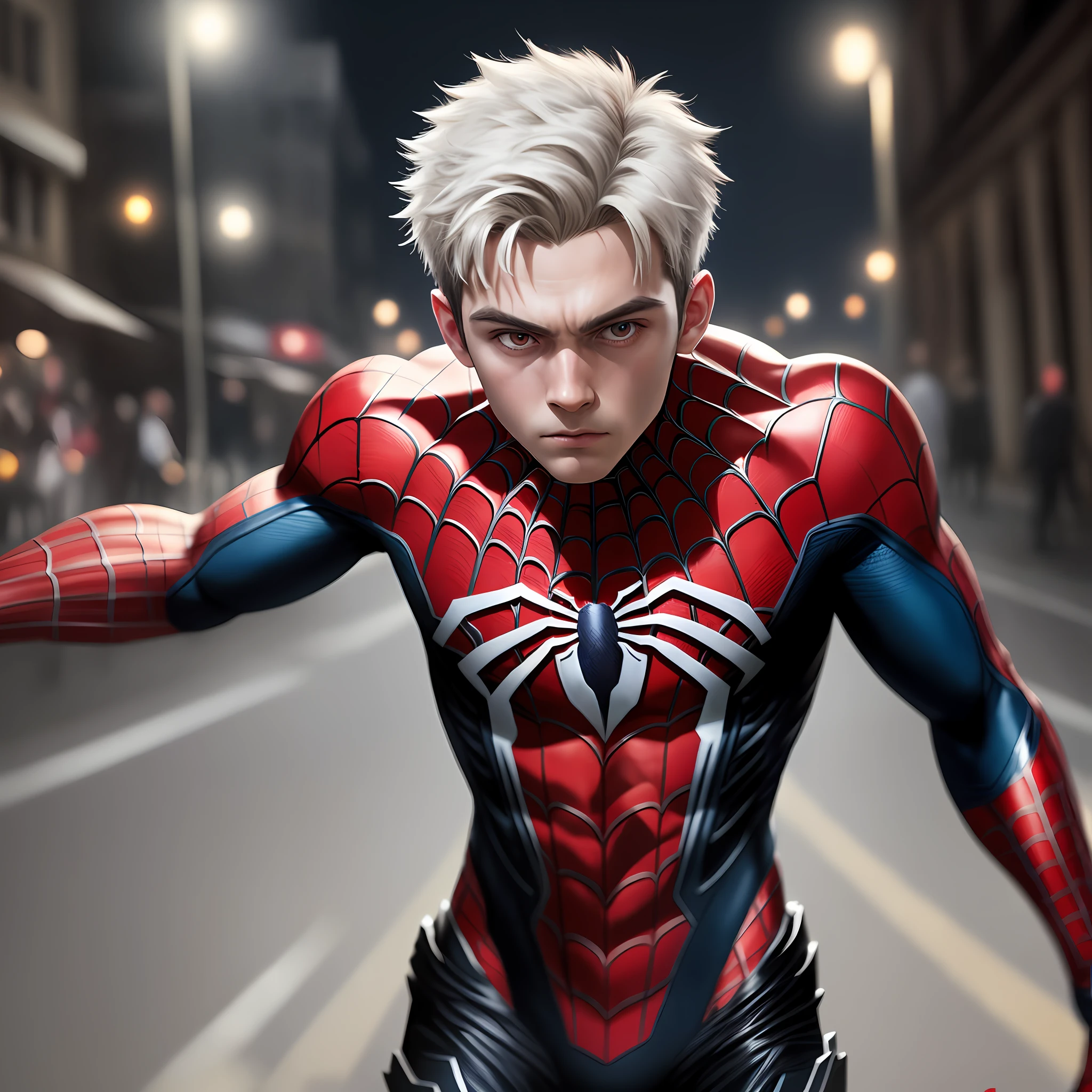 Boy, 6 years old, white, little hair, like spider man 8k, high resolution, detailed face, detailed face, detailed eyes, detailed costume, Marvel and DC style, hyper-realistic, + cinematic shooting + dynamic composition, incredibly detailed, sharp, detailed + superb details + night with light + perfectionism + award-winning realism