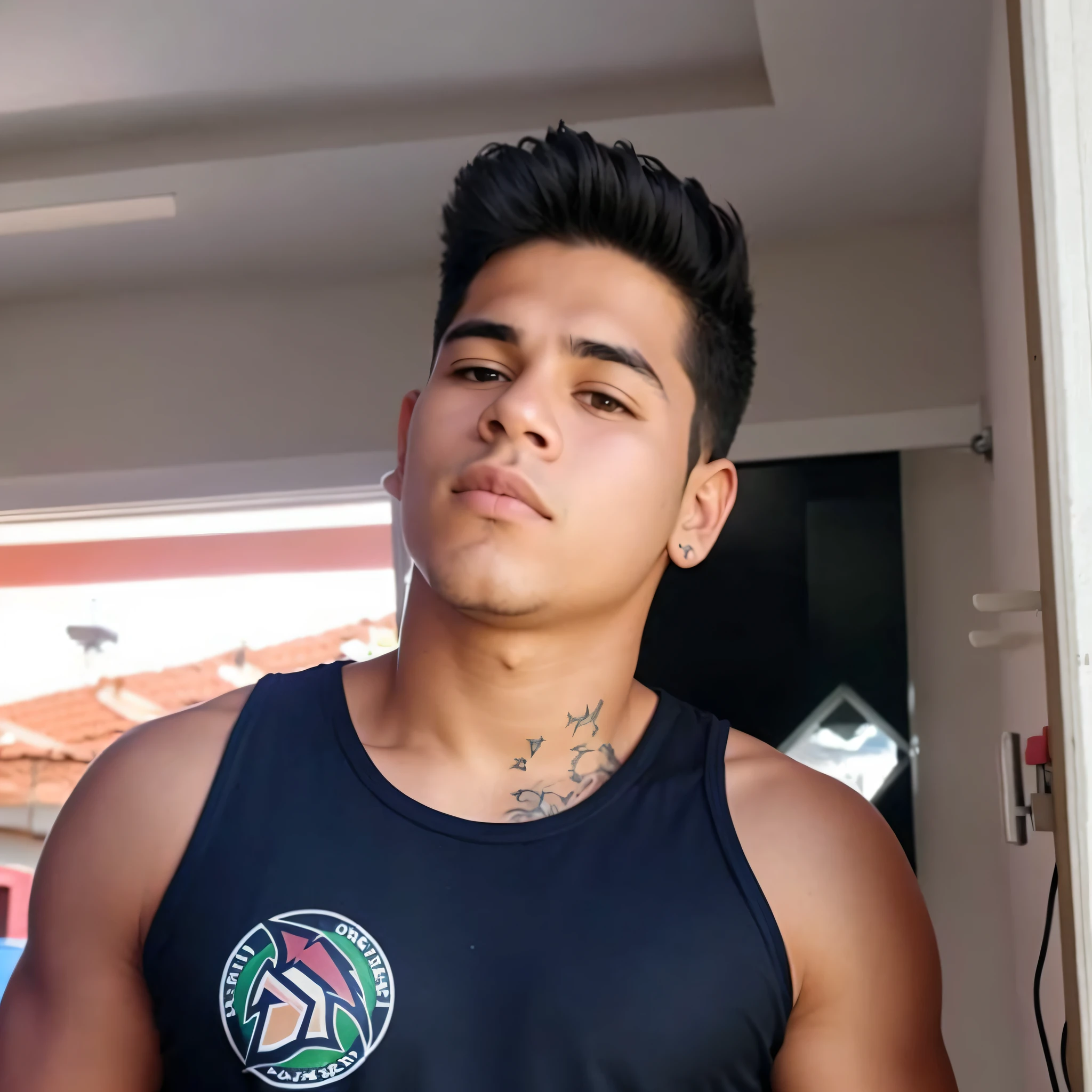 there is a man with a tattoo on his chest and a black tank top, andres rios, caio santos, mateus 9 5, profile photo, frontal picture, eloy morales, tommy 1 , profile image, 18 years old, david rios ferreira, jose miguel roman frances, zigor samaniego, profile pic, around 1 9 years old