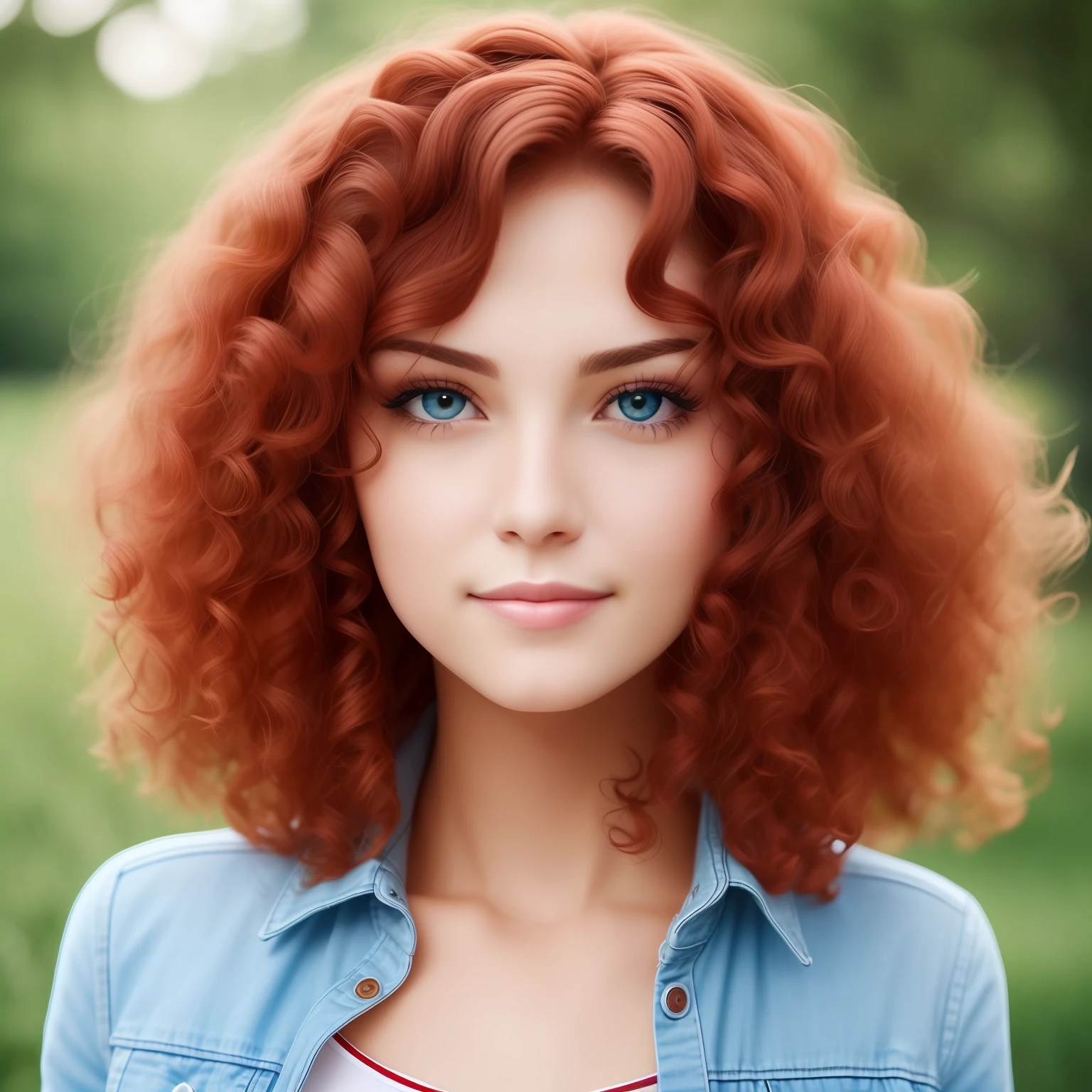 Face of red-haired woman with curly hair --auto