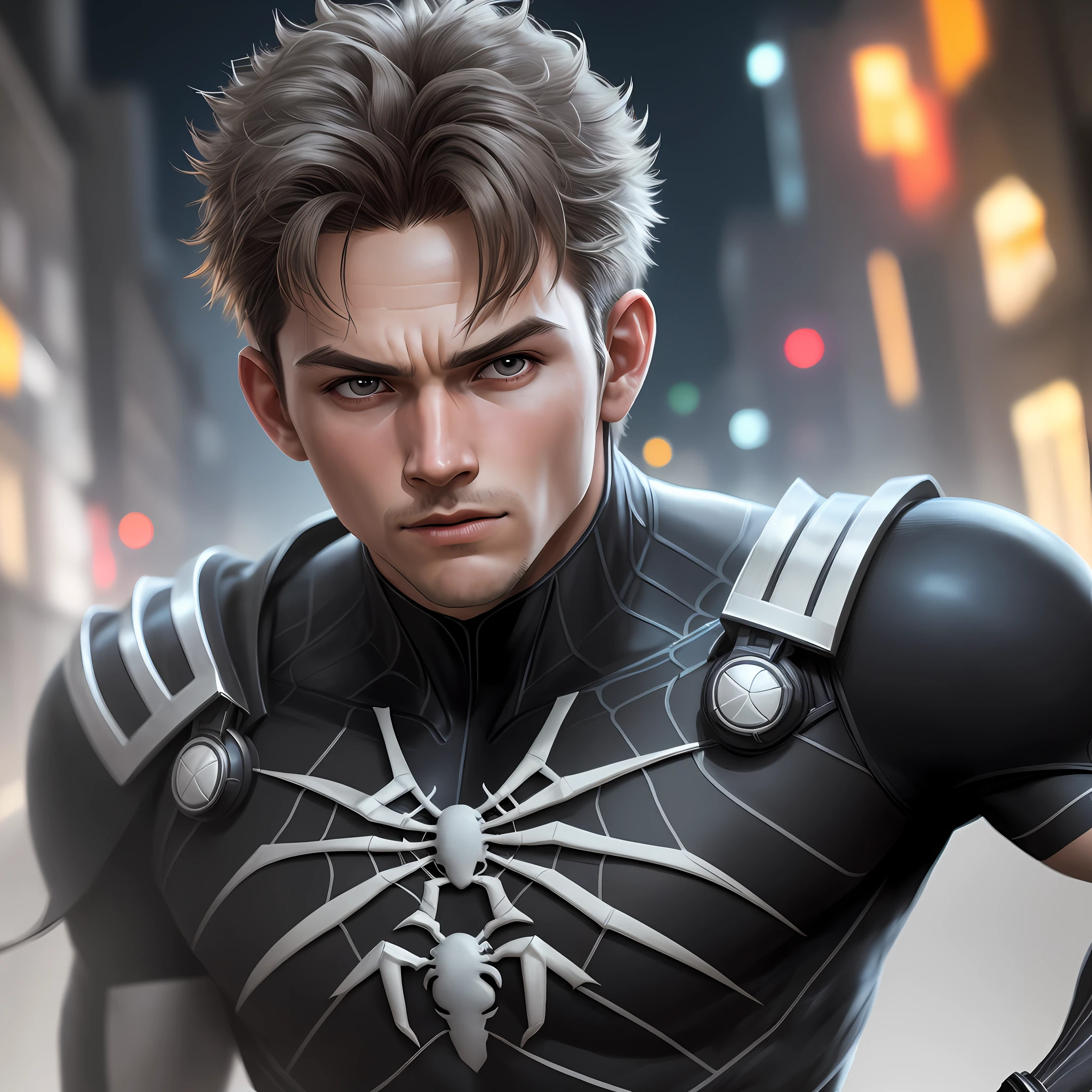 Boy, 6 , white, little hair, like spider boy8k, high resolution, detailed face, detailed face, detailed eyes, detailed costume, Marvel and DC style, hyper-realistic, + cinematic shooting + dynamic composition, incredibly detailed, sharp, detailed + superb details + night with light + perfectionism + award-winning realism