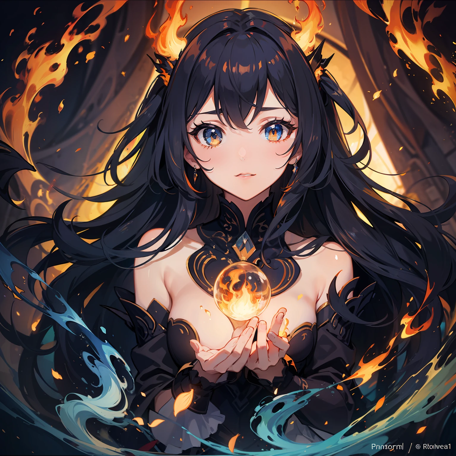 Intricate patterns of light and shadow, fantasy, orange-blue flames