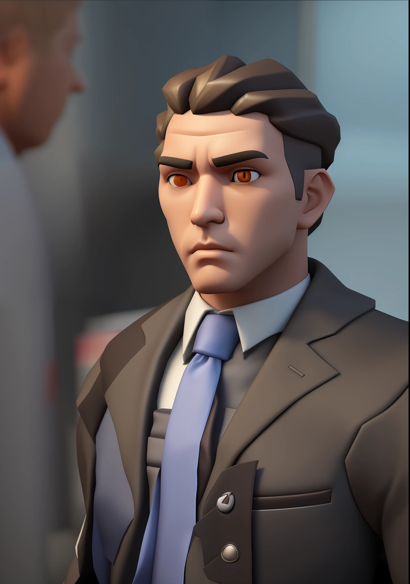 there is a cartoon character of a man with a tie and a suit, character close up, maxwell render, character close-up, sfm render, rendered in sfm, stylized portrait formal pose, character portrait closeup, close up character, stylized portrait, male character, as an overwatch character, stylized as a 3d render, stylized character