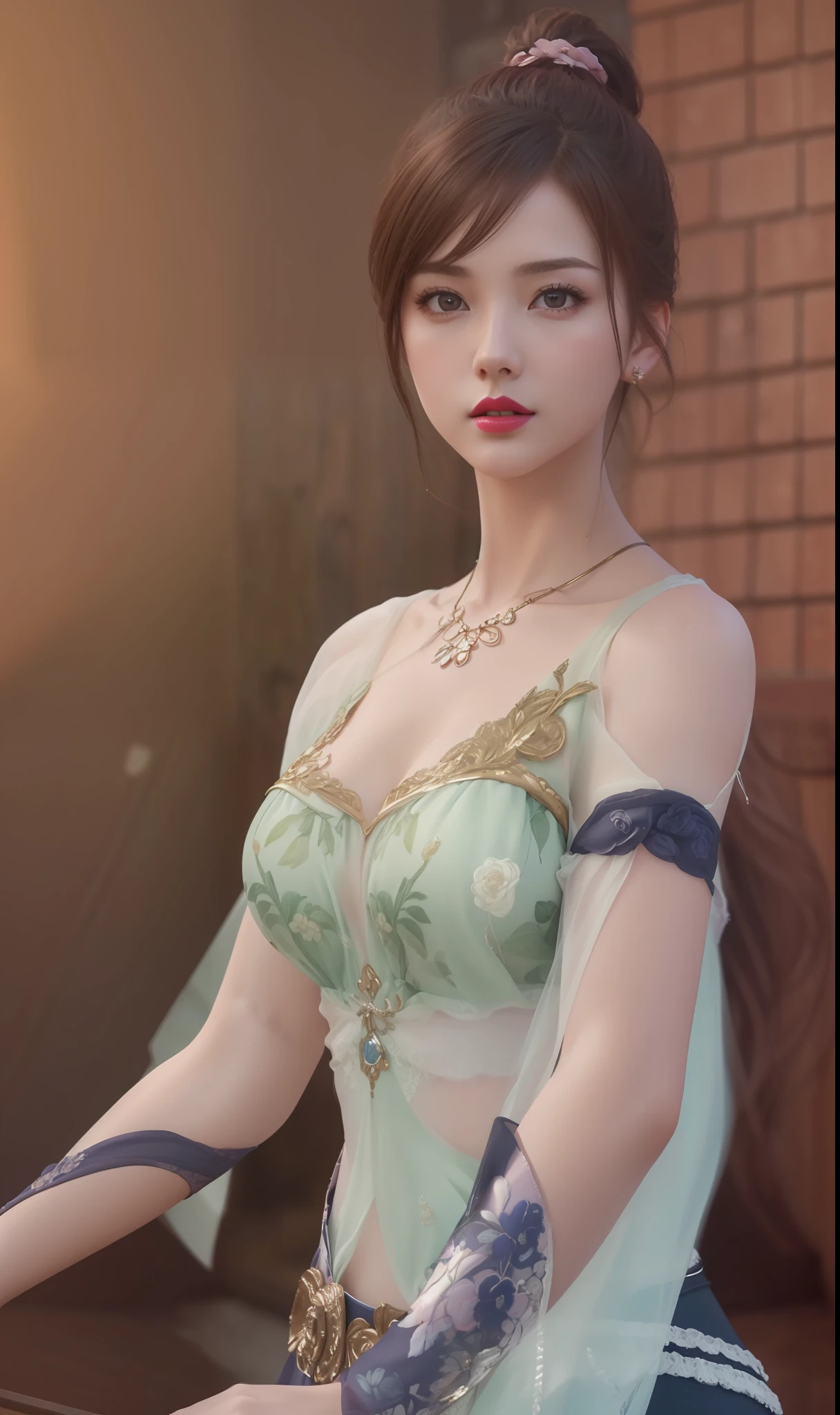 (masterpiece, best quality, extremely detailed 8k, ultra hd, ultra-detailed, highly detailed, highly realistic, ultra-realistic, photo realistic), (1girl:1.5), (detailed realistic skin), (realistic ), (pink lipstick), slender abs,