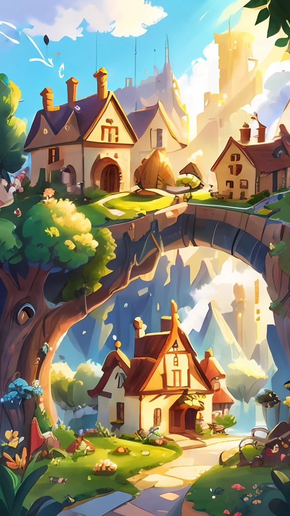 The magical city of Harmonia is depicted with towering towers, winding streets and colorful houses. In the sky, fluffy clouds form enchanting figures, while rays of sunshine illuminate the scenery with a soft glow.  perfect quality, clear focus (clutter - home: 0.8), (masterpiece: 1.2) (realistic: 1.2) (bokeh) (best quality) (intricate details) (8K) (sharp focus),