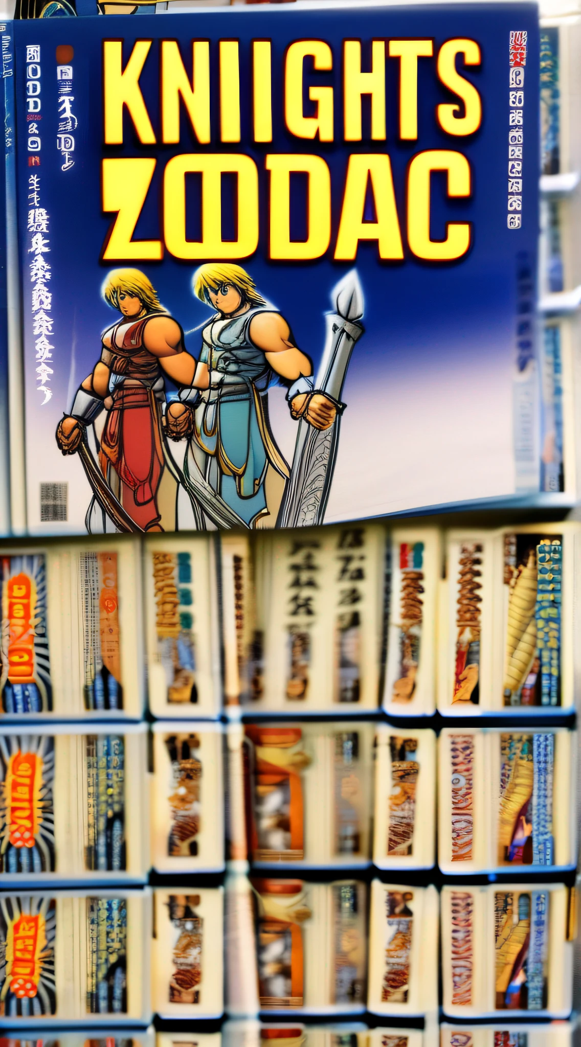 An image showing a stack of The Knights of the Zodiac manga with the original manga featured.