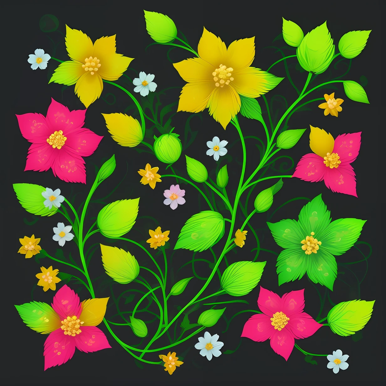 Vectorized flower notebook cover pattern, high quality, vivid colors, magenta, yellow