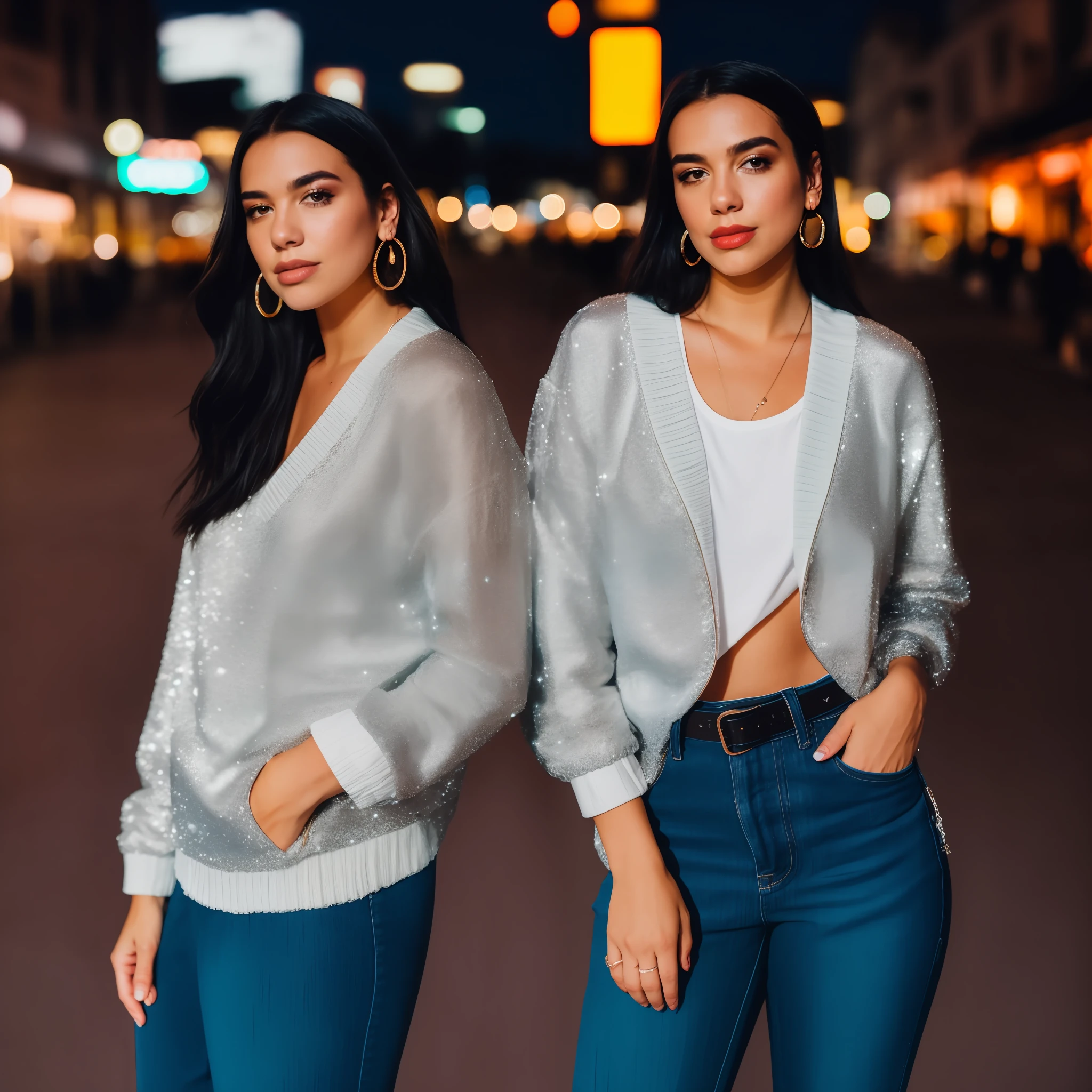 RAW photo, a portrait photo of in casual clothes, night, city street, (high detailed skin:1.2), 8k uhd, dslr, soft lighting, high quality, film grain, Fujifilm XT3