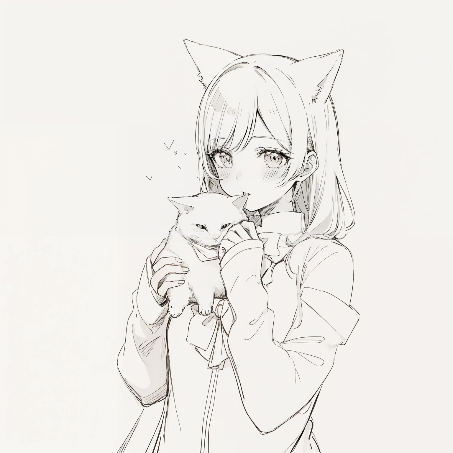 anime, anime cat girl, cute anime girl, color, high quality