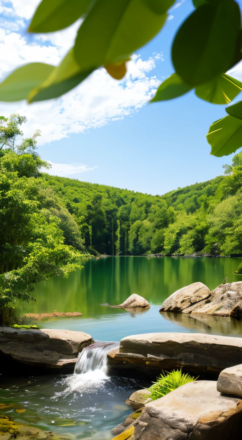 Imagine a serene and tranquil landscape, where the waters are the main highlight. You stand before a crystal clear lake, with calm and refreshing waters that perfectly mirror the blue sky above.

As you walk along the lakeshore, you can feel the gentle breeze caressing your face and the fresh smell of the water. The surface of the lake is interrupted only by the gentle ripples caused by small fish swimming gracefully.

Around the lake, there is lush green vegetation, with tall trees and shrubs that give shelter to a variety of colorful birds. You can hear the soft sound of their singing as they fly from branch to branch, bringing even more life to this serene landscape.

Nearby, you spot a small waterfall, where the waters gently fall from a height, creating a soothing and inviting sound. You get closer and feel the cool mist of the waterfall touch your face, as you watch the crystal clear waters falling into a small pool below.

This landscape with waters is a reminder of the beauty and tranquility that nature can offer us. The presence of the waters invites us to reflect on the importance of purity, rebirth, and renewal in our lives.

As we observe this landscape, we can feel the presence of God, who is like an eternal fountain of living water. He invites us to drink from this source, to quench our spiritual thirst, and to find peace and serenity in His presence.

This watery landscape reminds us that just as water can cleanse, purify, and give life, God is always ready to cleanse us from our sins, renew our souls, and give us the abundant life He promises. It is an invitation to immerse ourselves in God's presence and find rest and restoration for our souls.