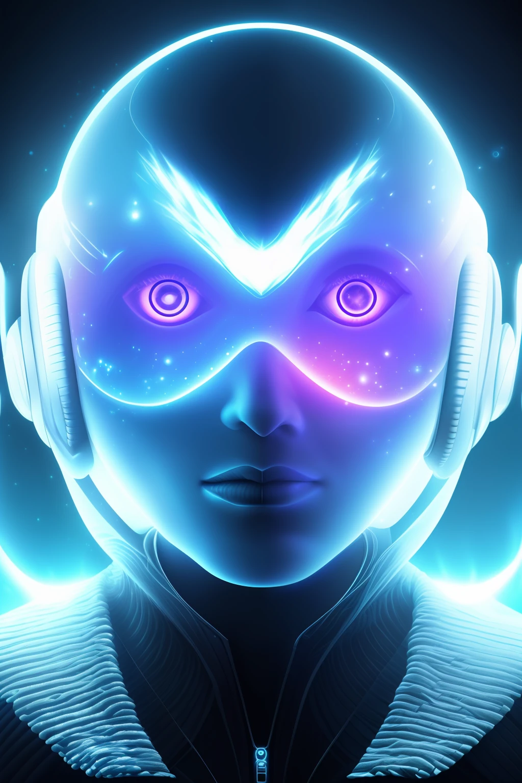 Ghostly portrait of a futuristic  alien from another dimension creator of the universe with powerful ancient magic unknown dimension girl