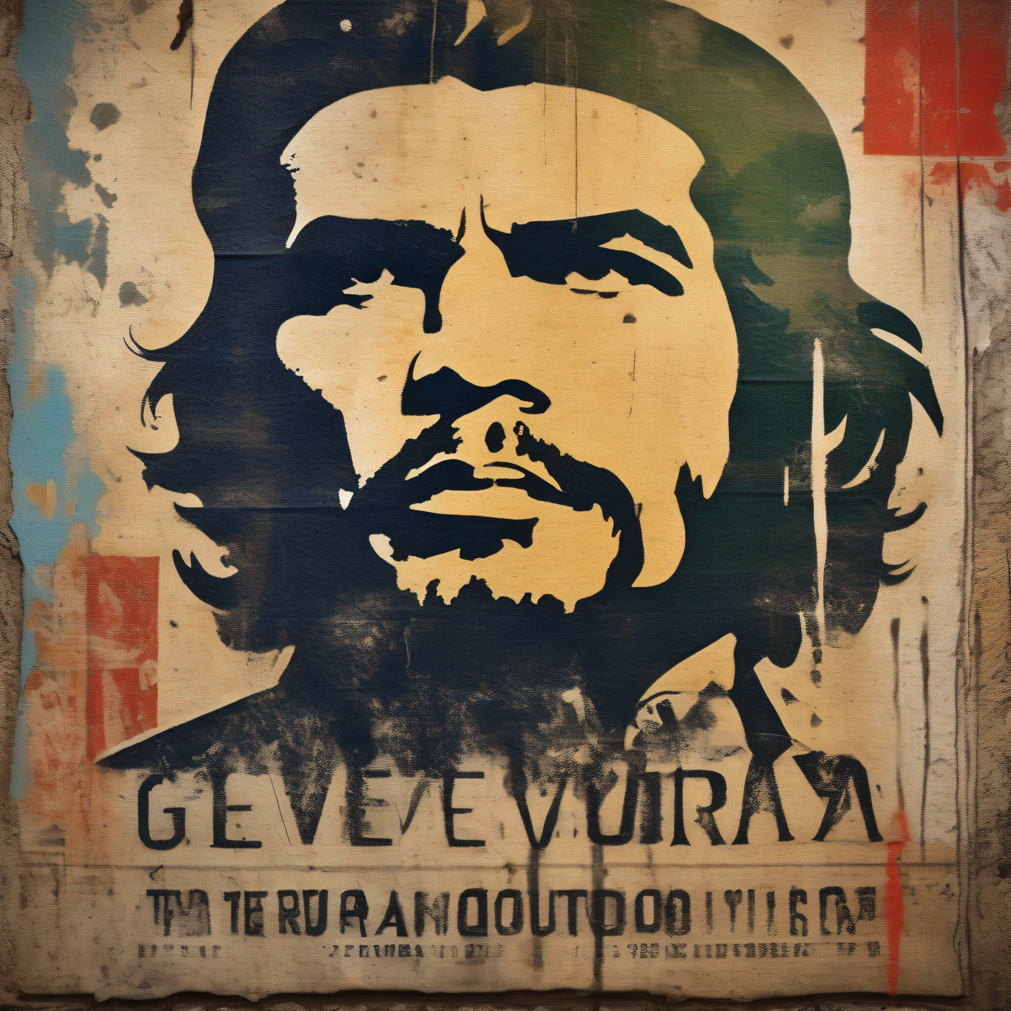 an image of a poster saying the guevara revolution, in the style of texture-rich canvases, flickr, stencil graffiti, dansaekhwa, unpolished, sots art, cobra