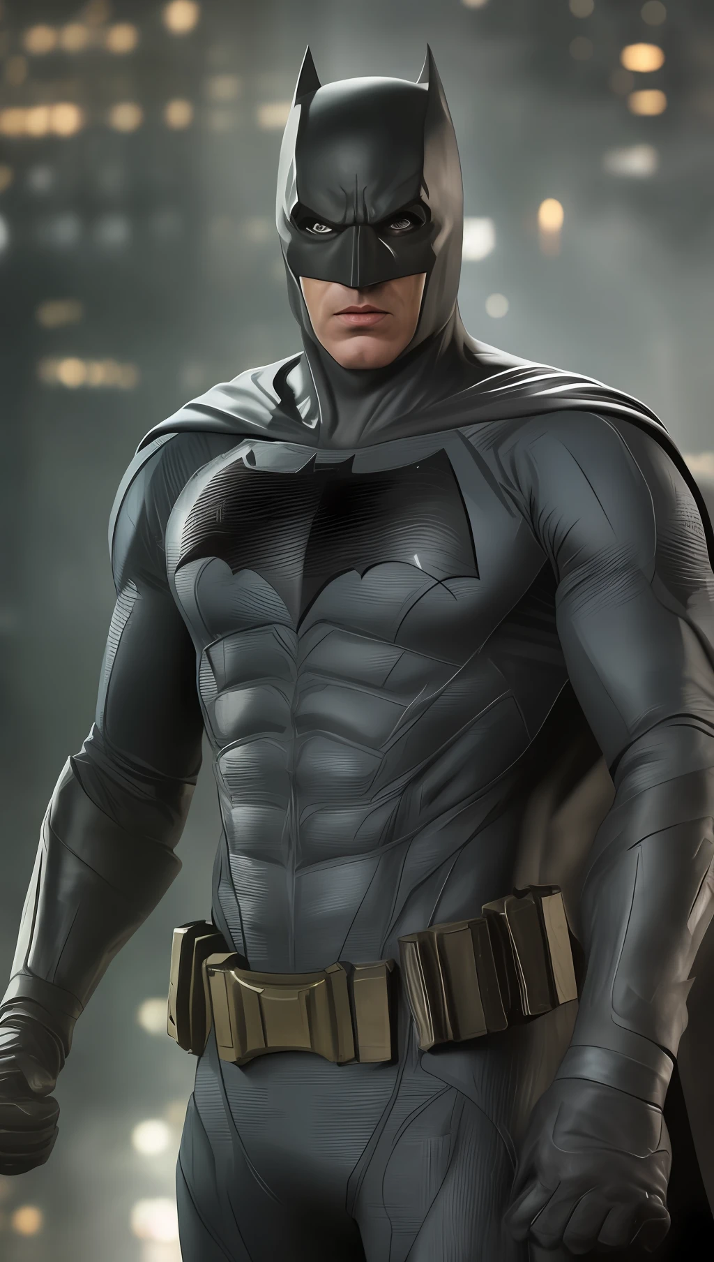 Batman looking gotham, high definition, detailed face, detailed face, detailed eyes, detailed suit, Marvel and DC style, hyper-realistic, + cinematic plan + dynamic composition, incredibly detailed, sharpness, detail + superb details + night with light + perfectionism + award-winning realism ((soft lighting))