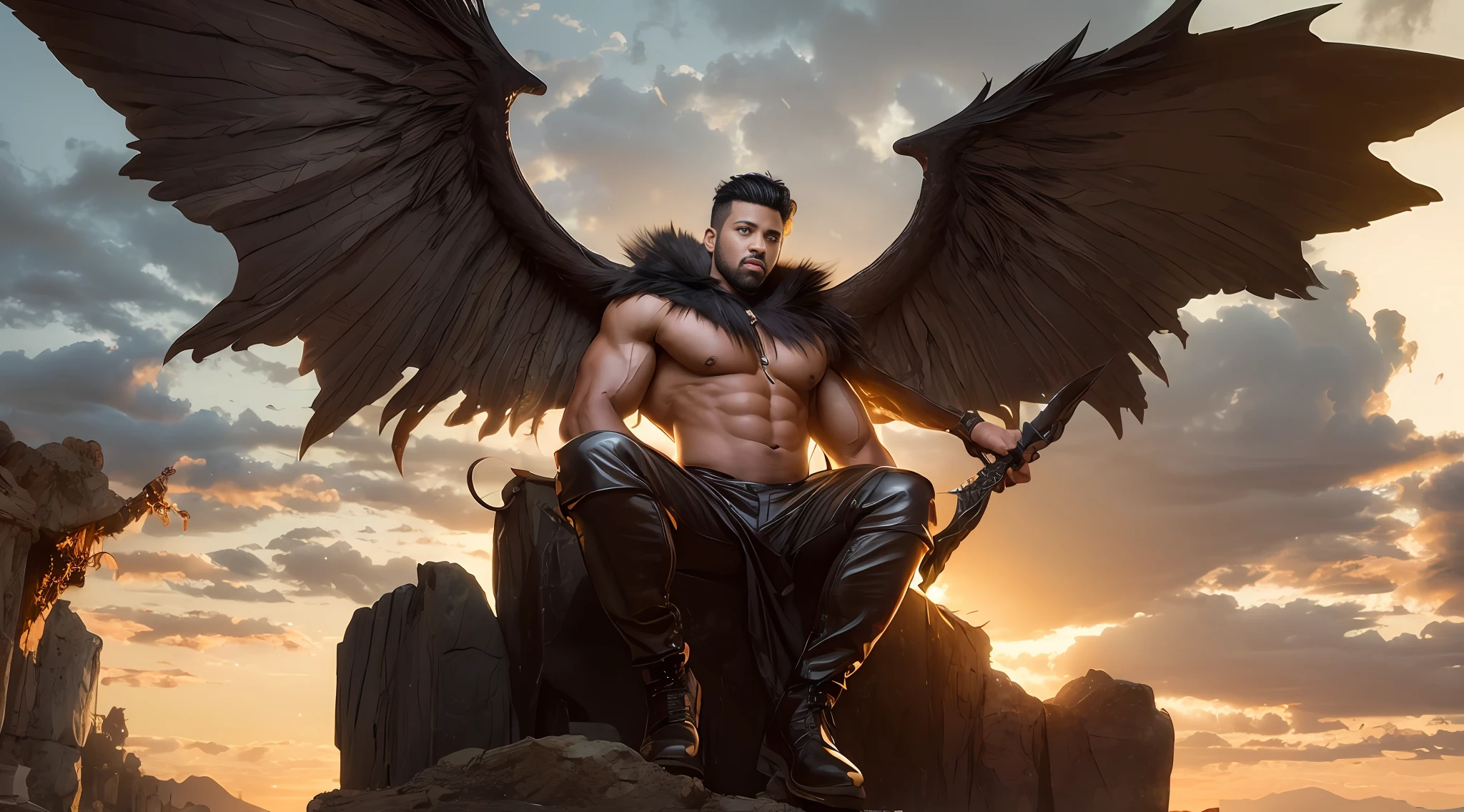 Fairy Male Man With Big Wings, Man,Black,Ultra Realistic,Muscular --auto