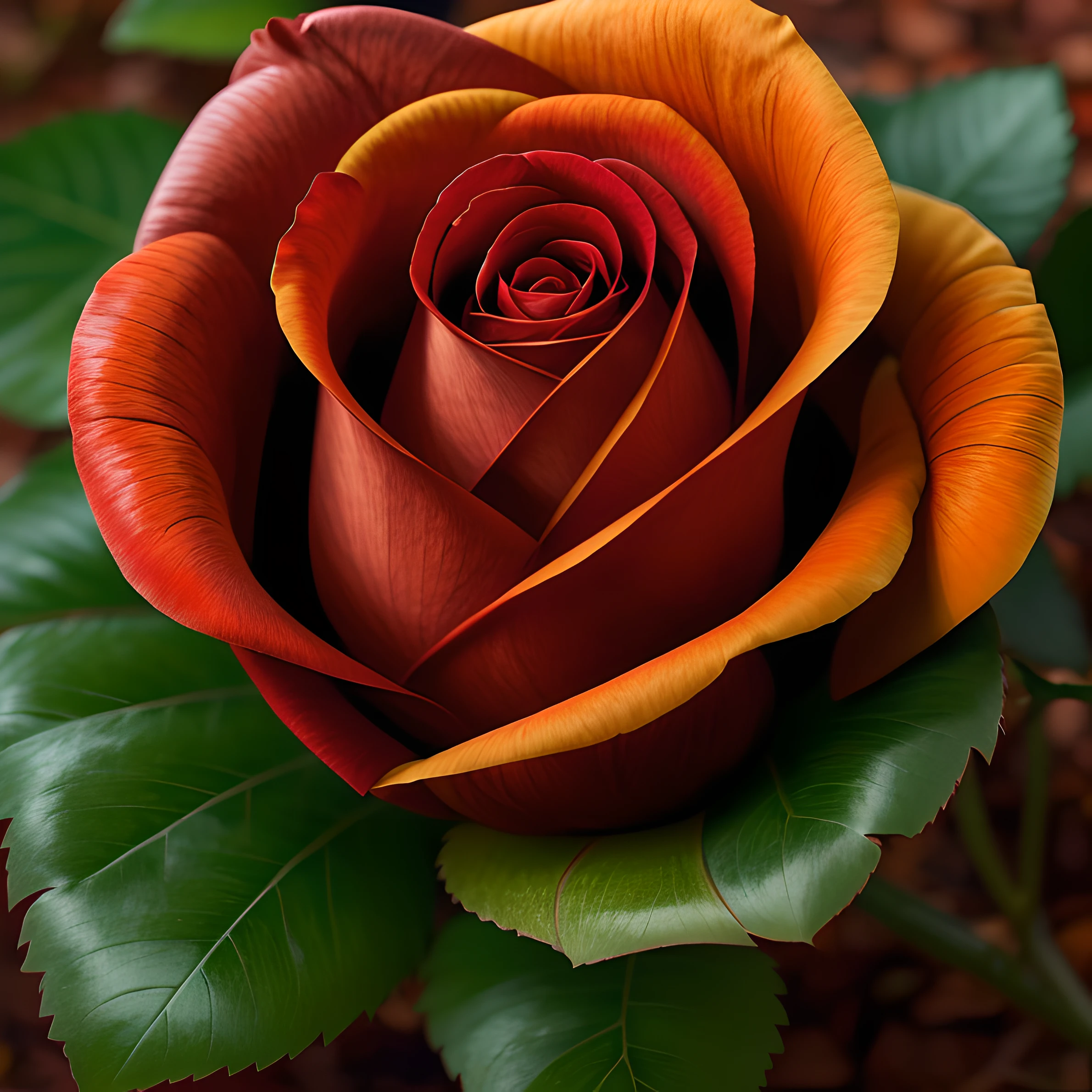create a red rose with 2 leaves, close-up image --auto