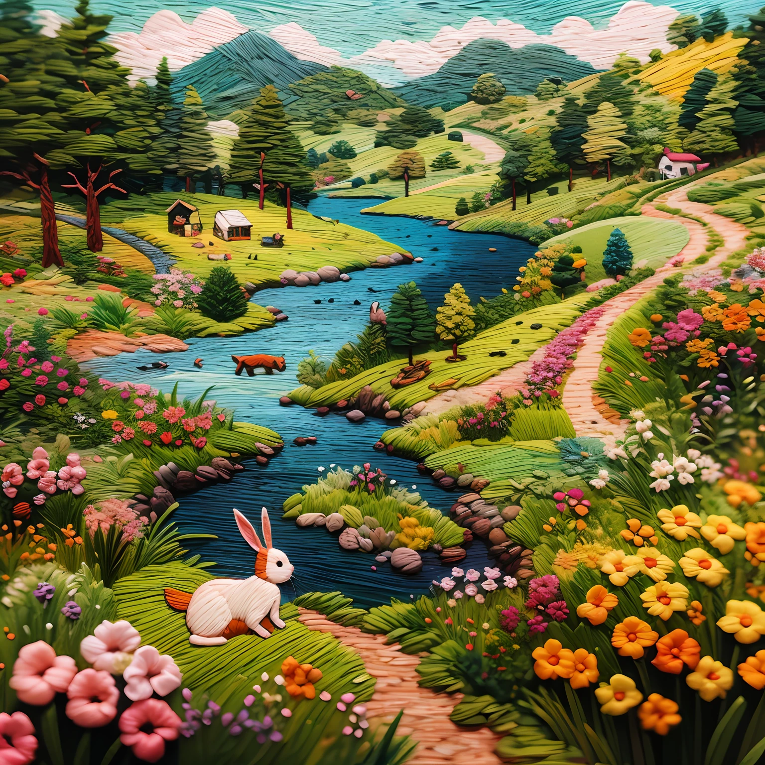 Embroidery landscape bunny