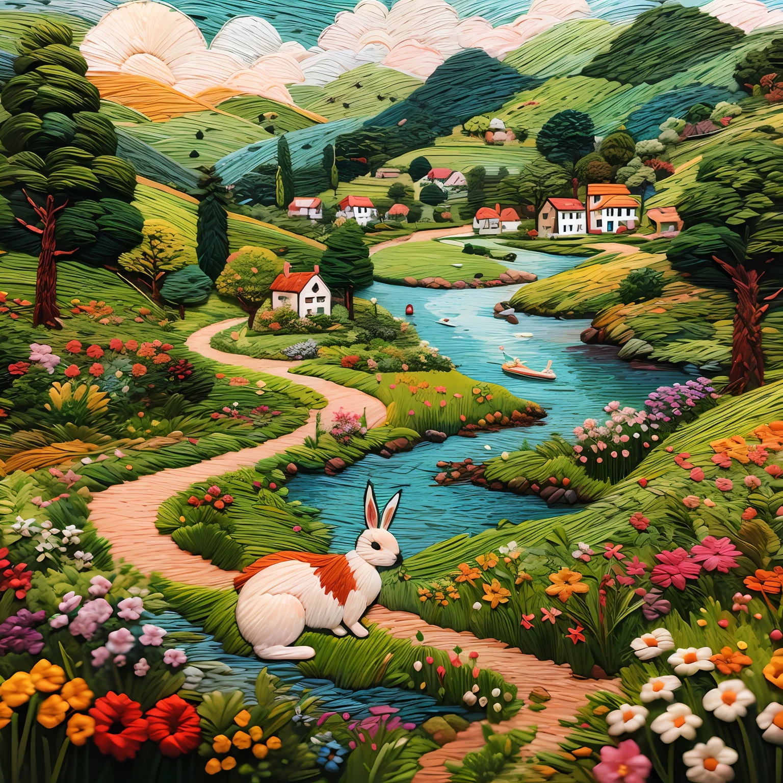 Embroidery landscape bunny