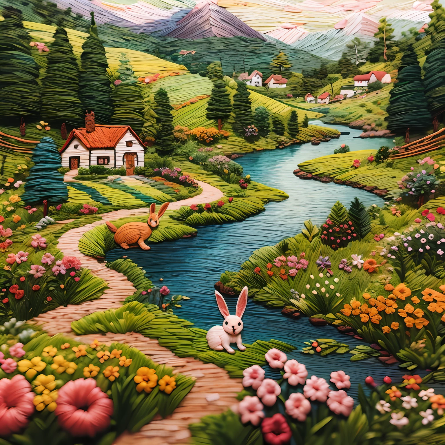 Embroidery landscape bunny